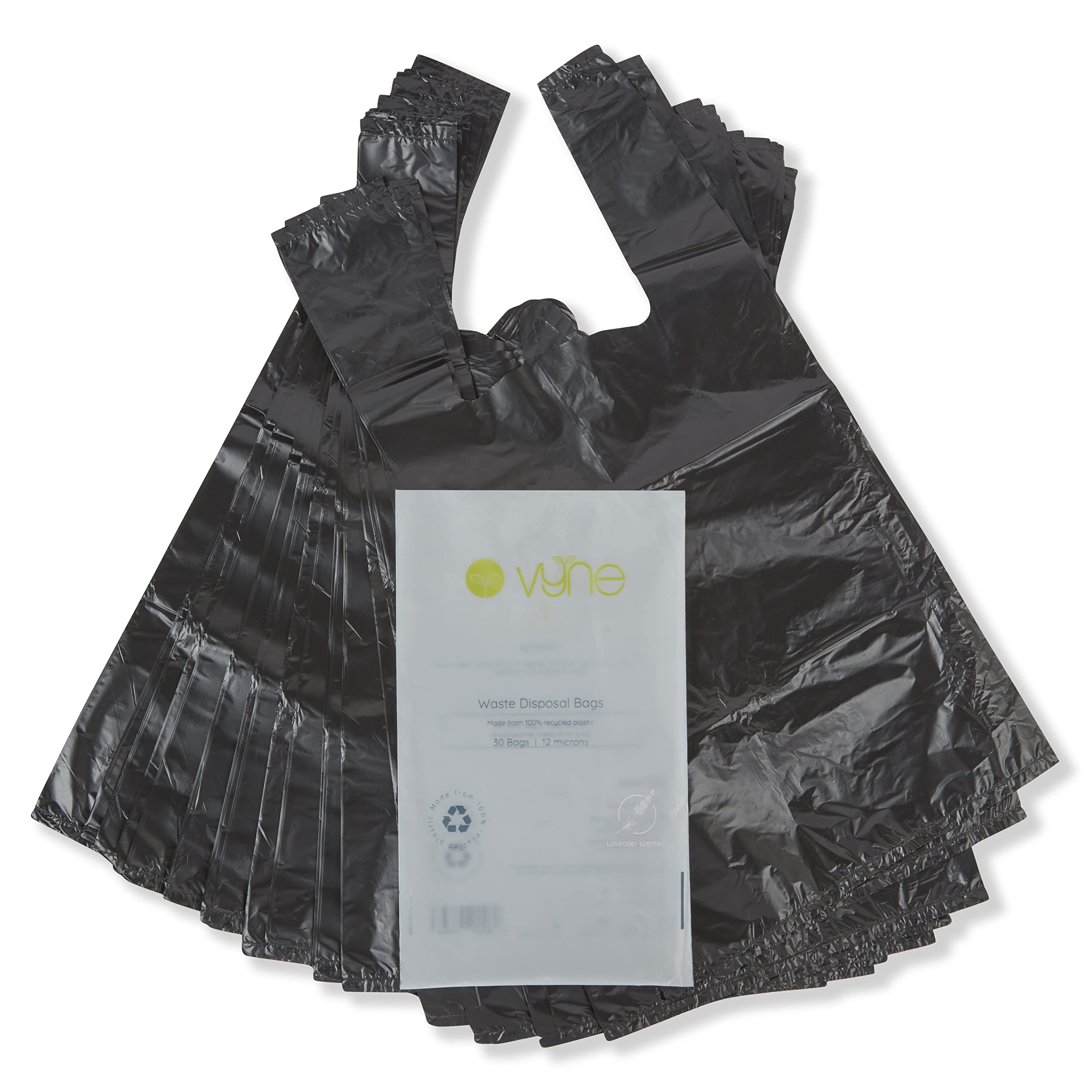Vyne Waste Disposal Bags - Lavender Scented Bags made from 100% Recycled Plastic - 12 Microns Thick and Very Durable Incontinence Nappy Disposal Pack of 30)