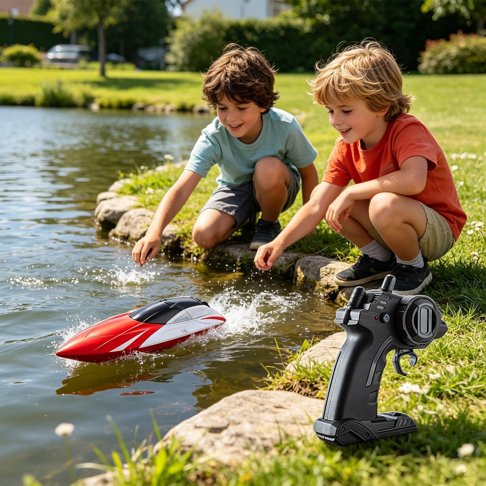 Radiocontrol para Adultos Juego Nave Alta Velocidad 15 Km/h | Alarma De Batería Baja Y Fuera De Alcance, Recargable, 100 Min De Juego, Lancha RC Rápida Para Adultos, Niños, Piscina,