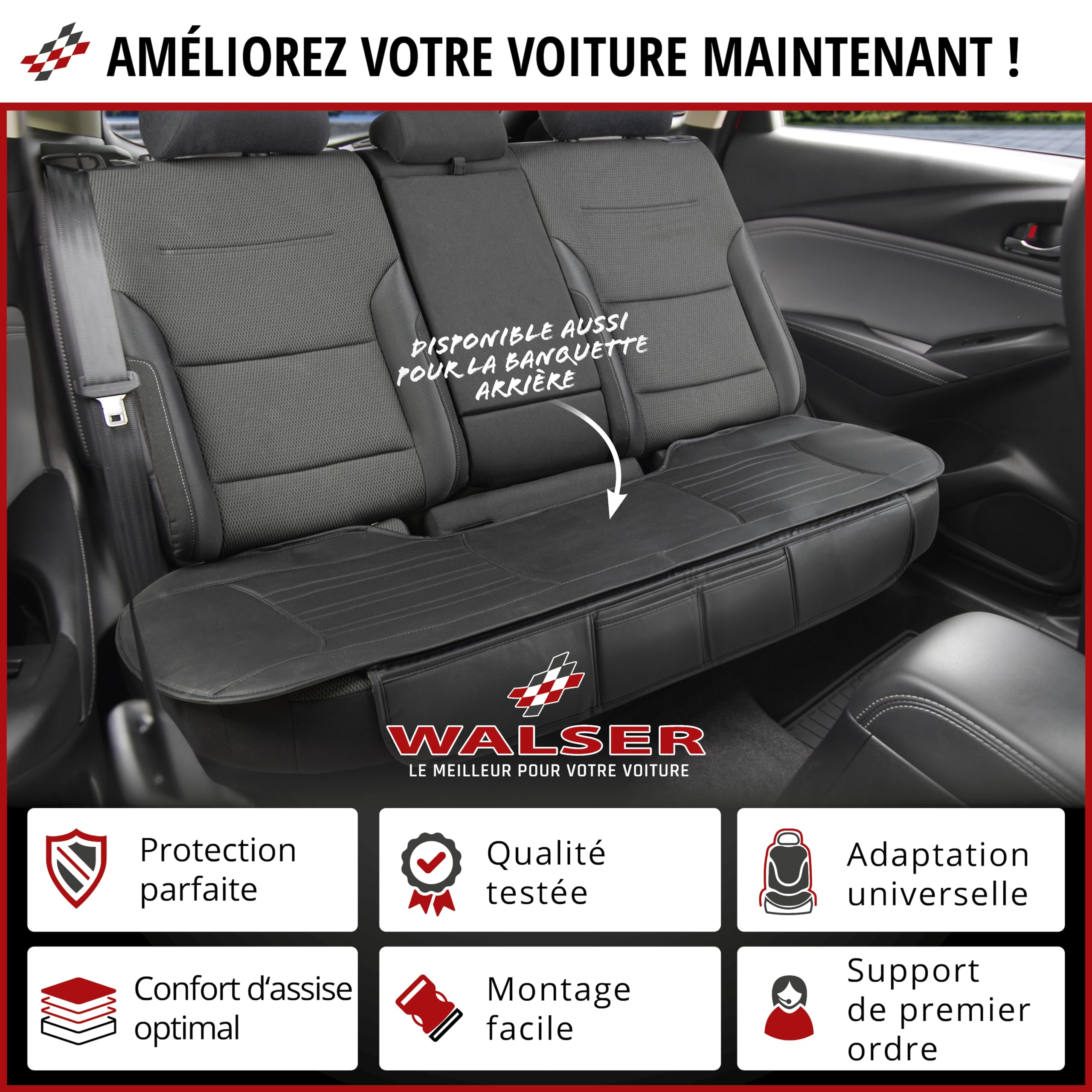 WALSER Housse de siège auto Fernando, Housse de siège auto sièges avant, Coussin de place voiture place conducteur, Car Seat Cover noir