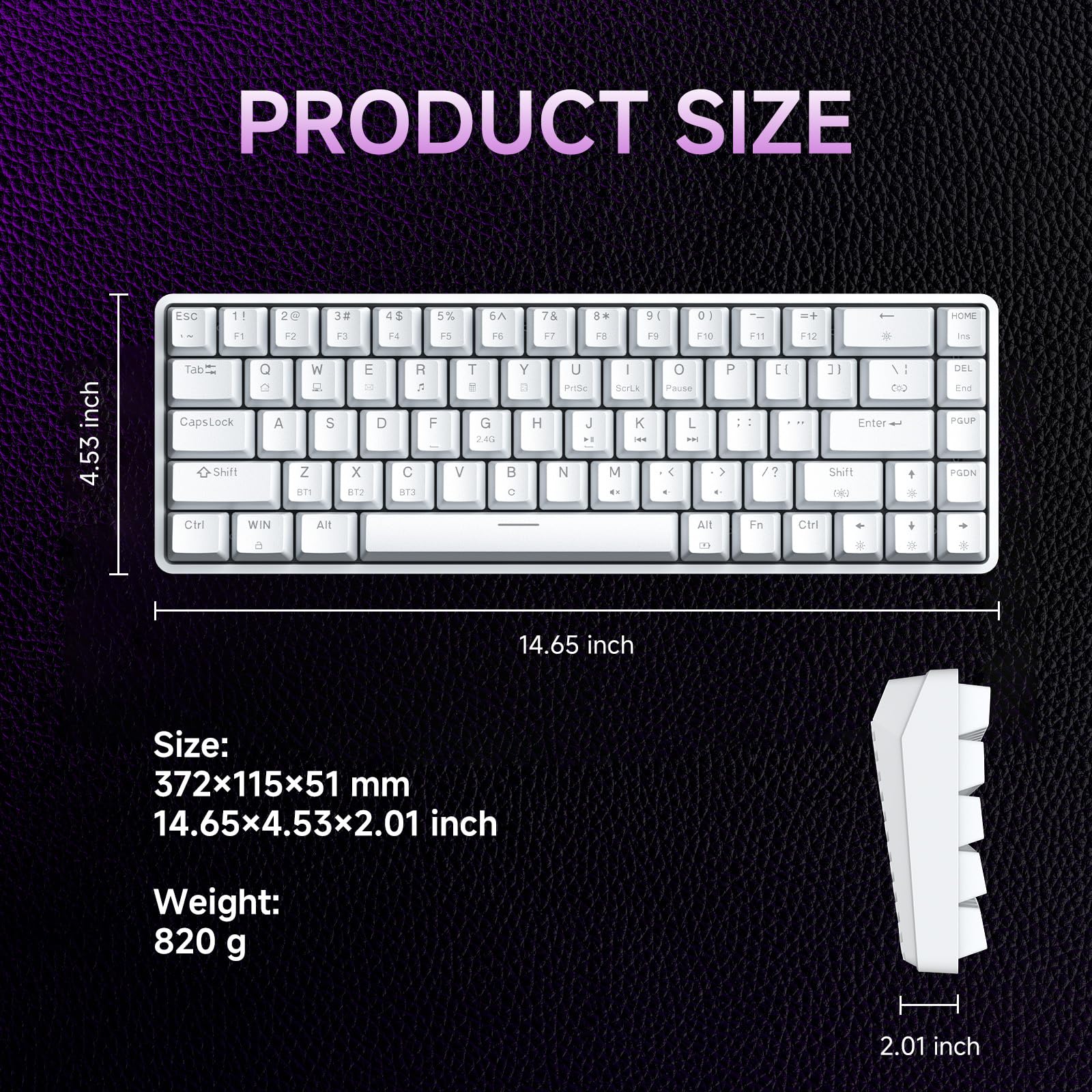 Dierya DK68 Teclado Mecánico Gaming Inalámbrico,60% Layout Compacto 68 Teclas con Triple Modo-Bluetooth/2.4G/Type-C,Red Switch Gamer Mechanical RGB Keyboard para PC/Win/Mac,QWERTY,Blanco