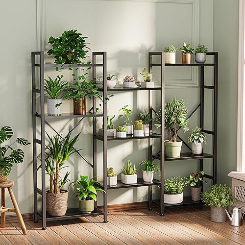 Miniatura 4 de SUPERJARE Estantería triple de 4 niveles, estantería con 11 estantes abiertos, estante ancho para el hogar y la oficina, color negro