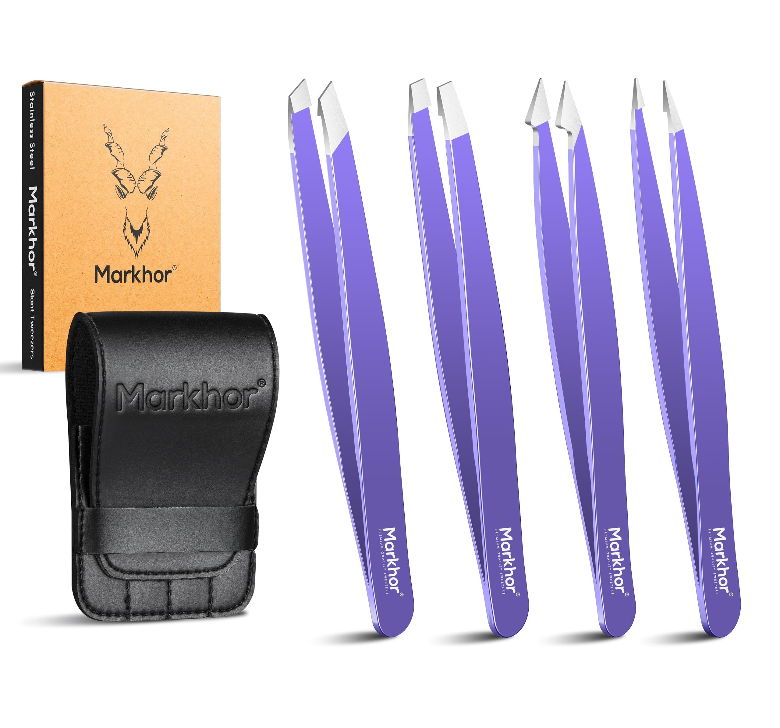 Markhor® Purple Petal Tweezers for Facial Hair Women, Pointed Tweezers Precision Tweezers Set, Eyebrow Tweezers Women, Slanted Tweezers Eyebrows, Hair Tweezers