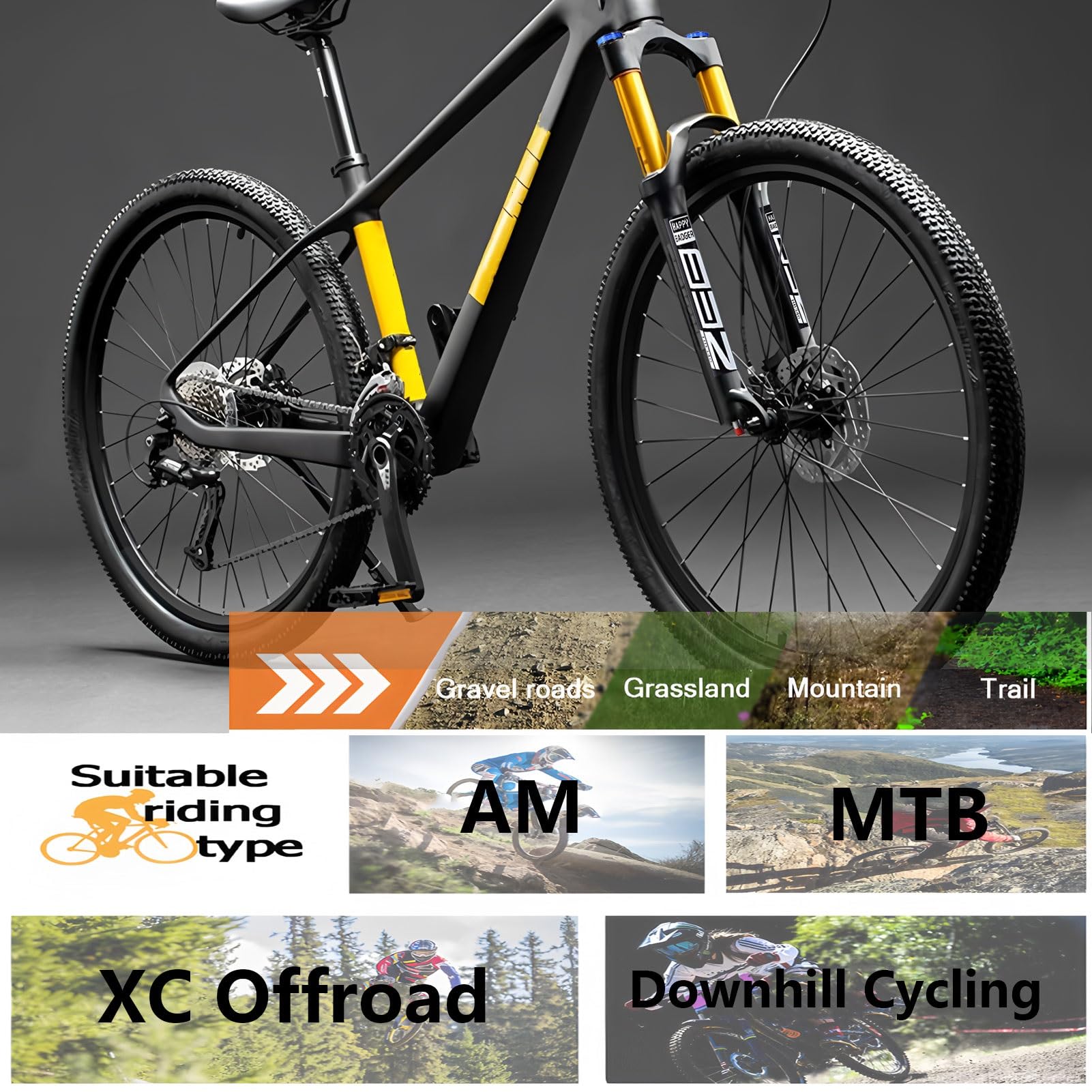 Horquilla de suspensión MTB 26/27.5/29 con 160 mm de Recorrido para XC Am, aleación de magnesio, Ajuste de Rebote, Bloqueo Manual/Remoto, Cierre rápido, Freno de Disco de 9 mm, del