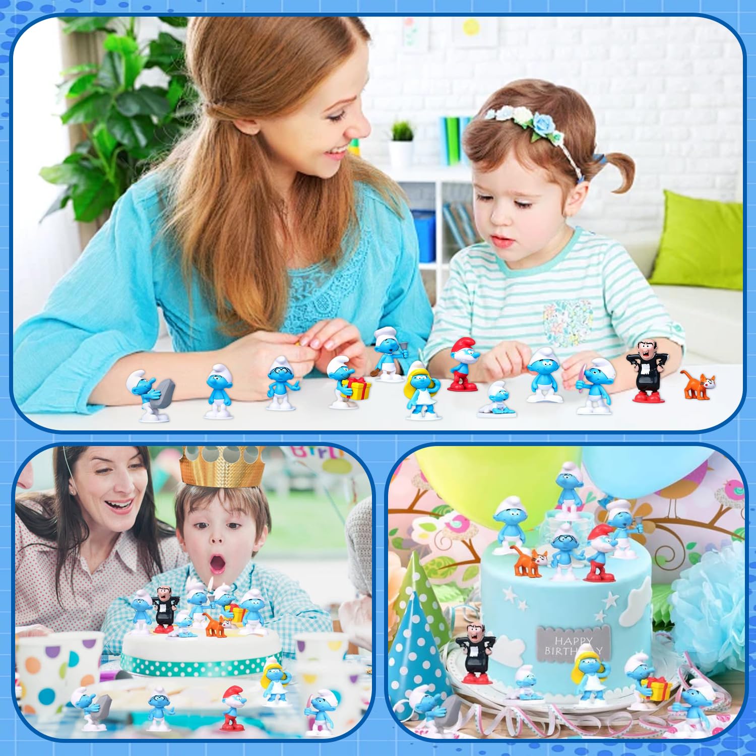 Puffi Mini Figurine, 12 Pezzi Decorazioni Torte Festa Compleanno Cake Topper, Party Supplies per Bambini