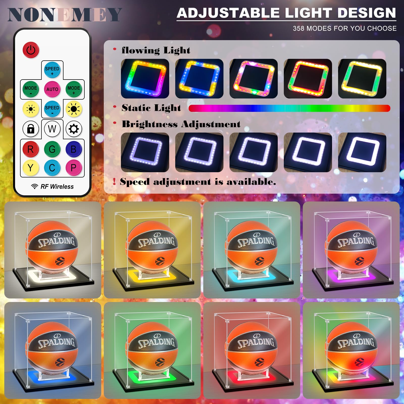 Nonemey Basketball Display Case with Colorful Light,Acrylic Basketball Box Full Size with Base - Image 4