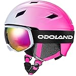 Odoland Ski Helmet and Goggles Set for Adults & Youth, Snowboard Helmet with Goggles - Shockproof Winter Sports Helmet with Protective Shell for Men, Women & Teens, Gradient Pink, M