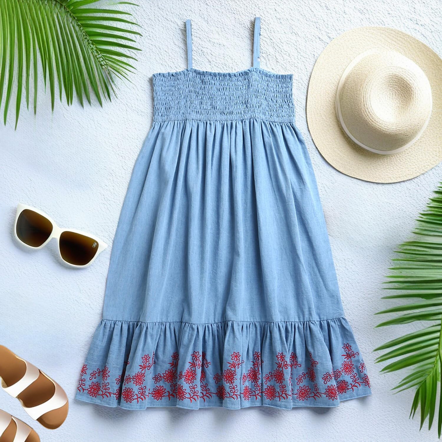 ZIP ZAP ZOOP Blue Sleeveless Bottom Embroidery Girls Summer Dress | 8-9 Years 3