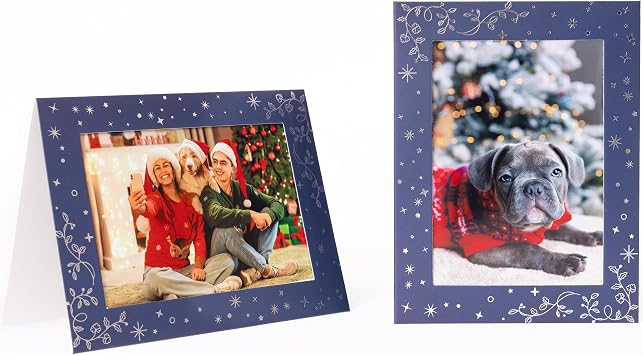 Christmas Photo Frame Cards with Envelopes Pack of 6 | Fits 6"x4" Photos | Personalised Festive Greeting Cards | Landscape or Portrait | Blank Inside | Card Stock