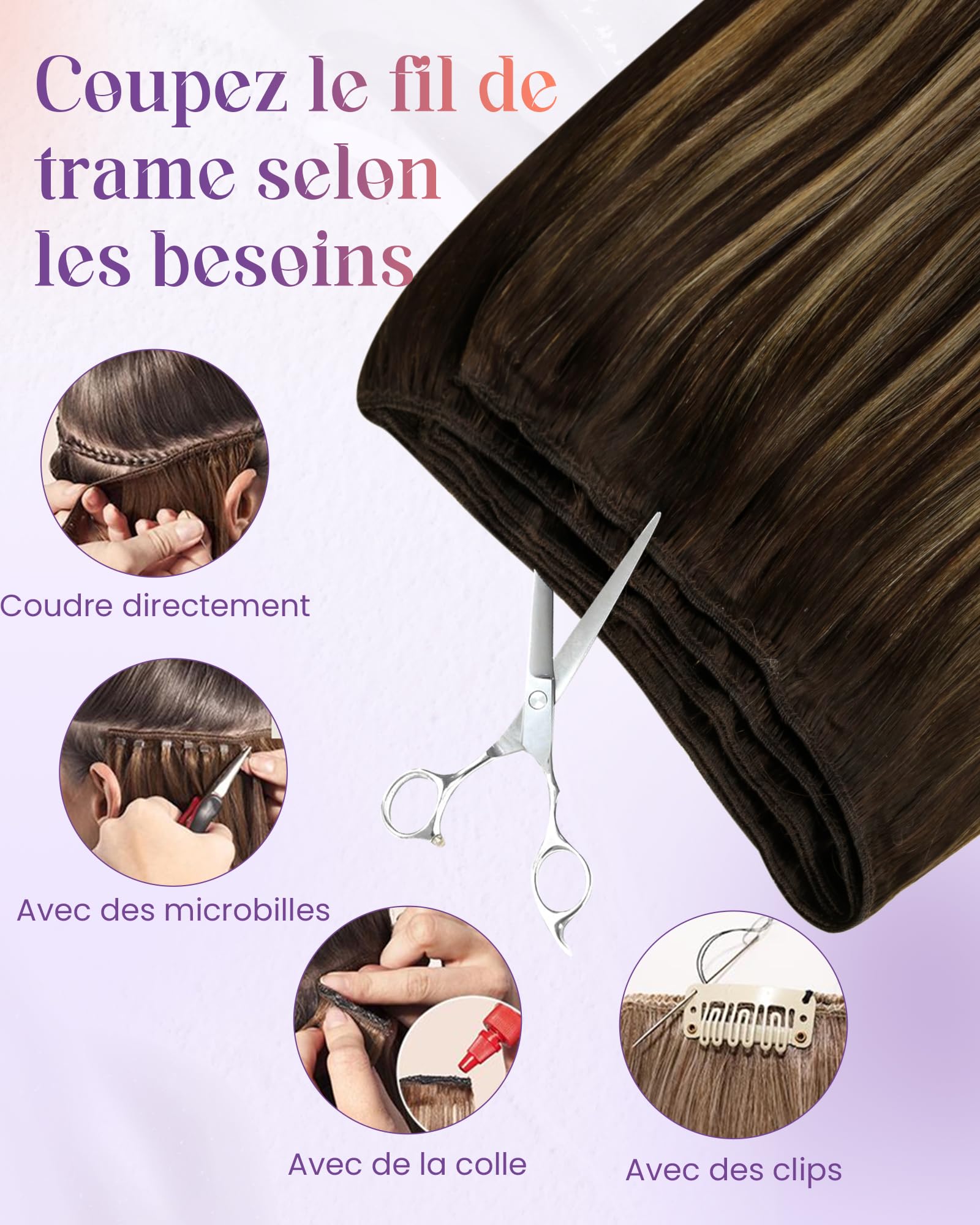 LaaVoo Tissage Naturel Cheveux Humains Balayage Marron Foncé 45cm 100g | Extension Cheveux Naturel Tissage Marron Foncé Blonde Ombre Adaptée aux Coiffures Ondulées et aux Rendez-Vous