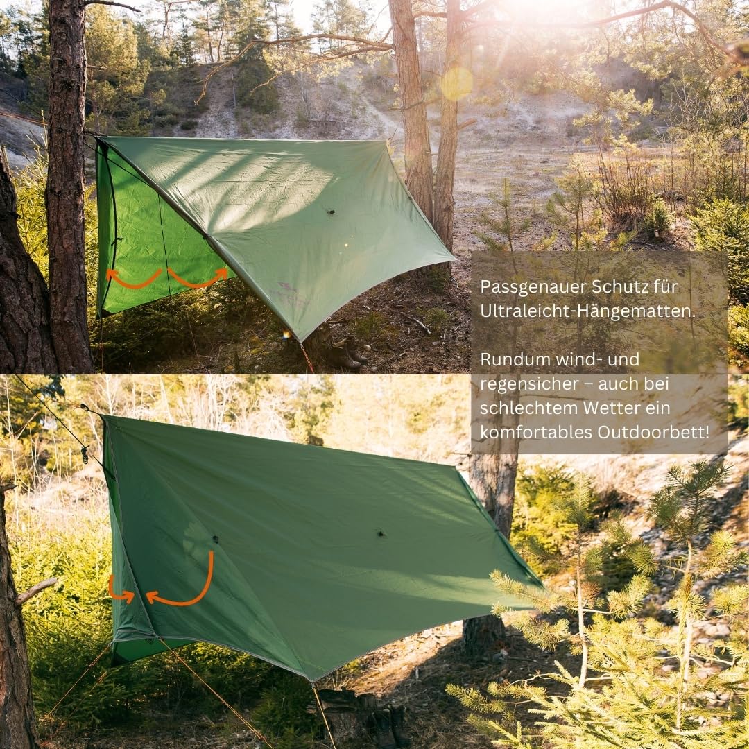 AMAZONAS Wing Tarp – Ultraleichtes Hängematten-Tarp mit variablem Rundum-Windschutz | 950 g | Ideal für Outdoor-Camping