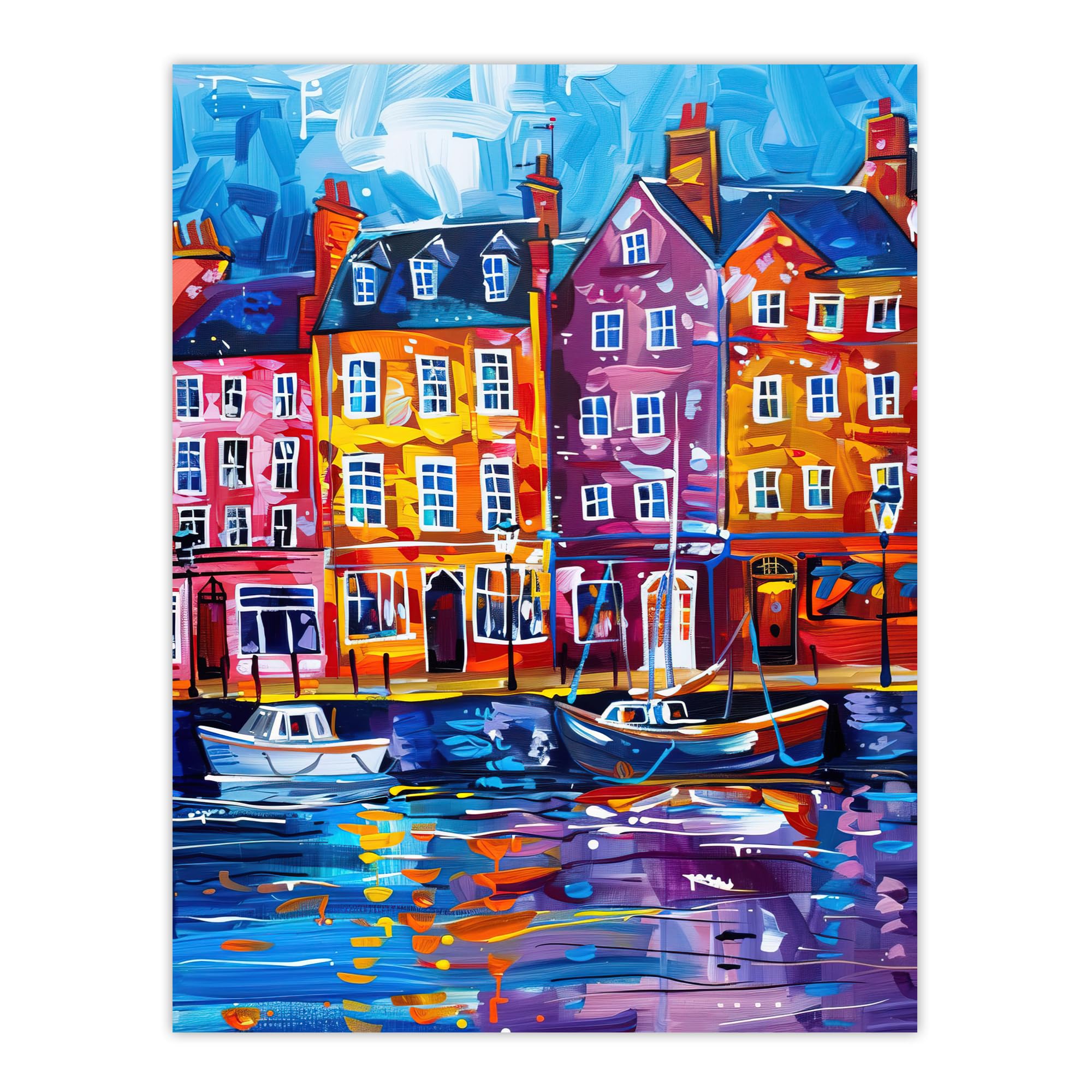 Artery8 Unframed 18X24" Colourful Scarborough Harbour Yorkshire Painting Living Room Large Wall Art Poster Print Thick Paper 18X24 Inch