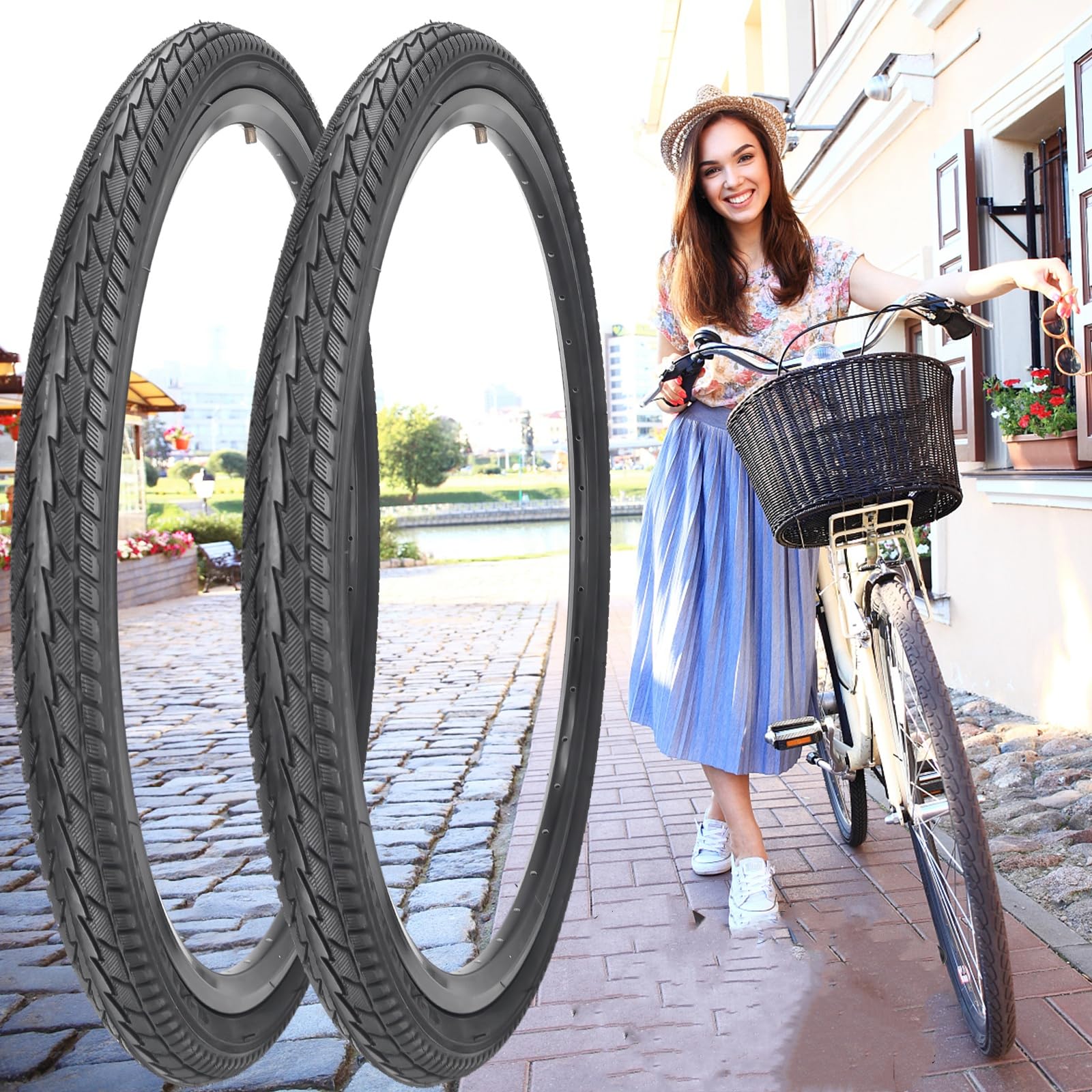 WEEROCK 24X1.5 Bike Tire(40-507) 2 Pack Bike Tires With 24 X 1.5-1.75 Bike Inner Tube For 24 Inch Bicycles, Vintage Bicycle, Folding Bike
