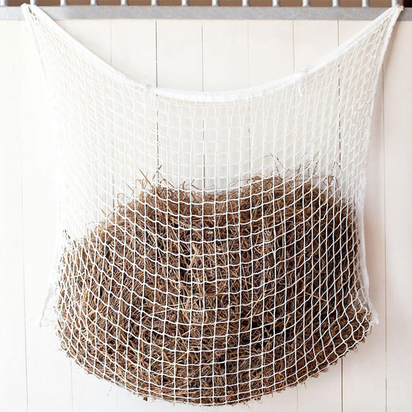 kingsea Heunetz Pferde 120cm x 90cm, Engmaschig 3 cm Netz Großer robuster Heusack Futternetz Heusack für artgerechte Fütterung, Weiß