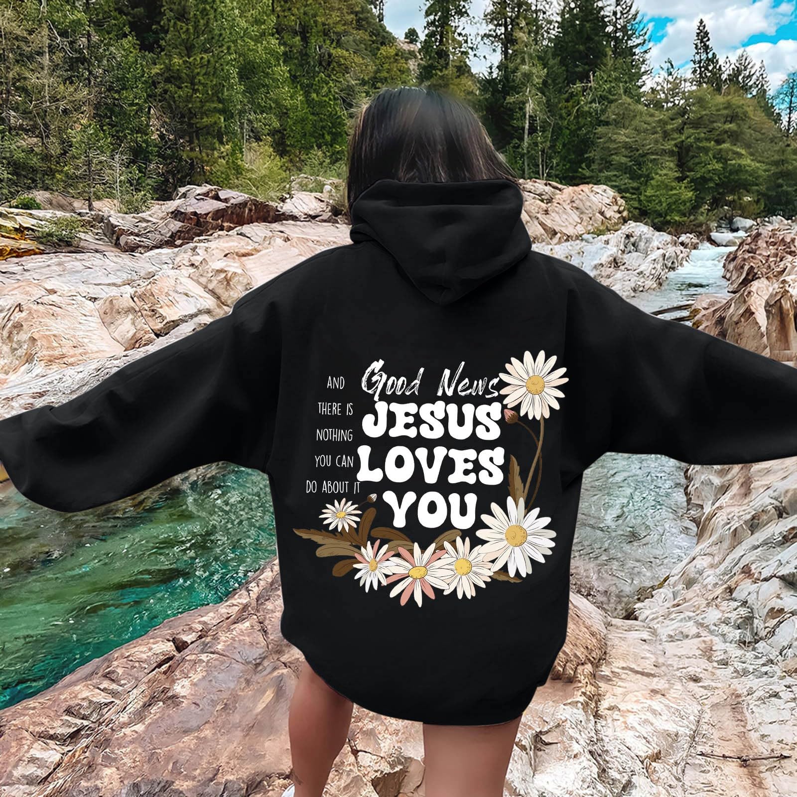 Christian Graphic Hoodies Fall Fashion 2025 Preppy Letter Print Long Sleeve Pullover Sweatshirt with Pocket Teen Girls: X-Large C009-black