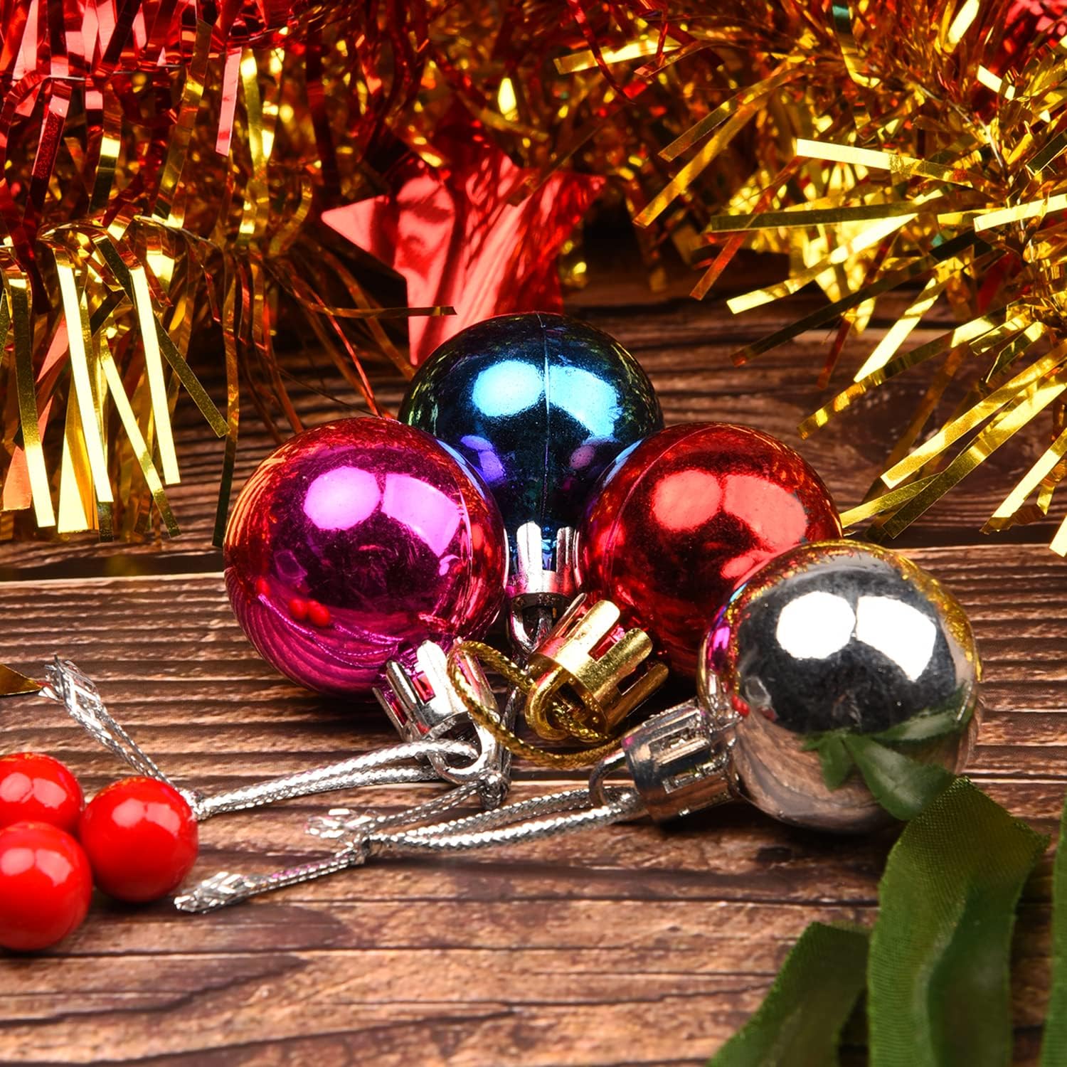 XNHIU 12 Pack 1.2inch Mini Bauble Mini Christmas Tree Baubles Decorative Hanging Ornaments Christmas Tree Pendants(Gold) - Image 3