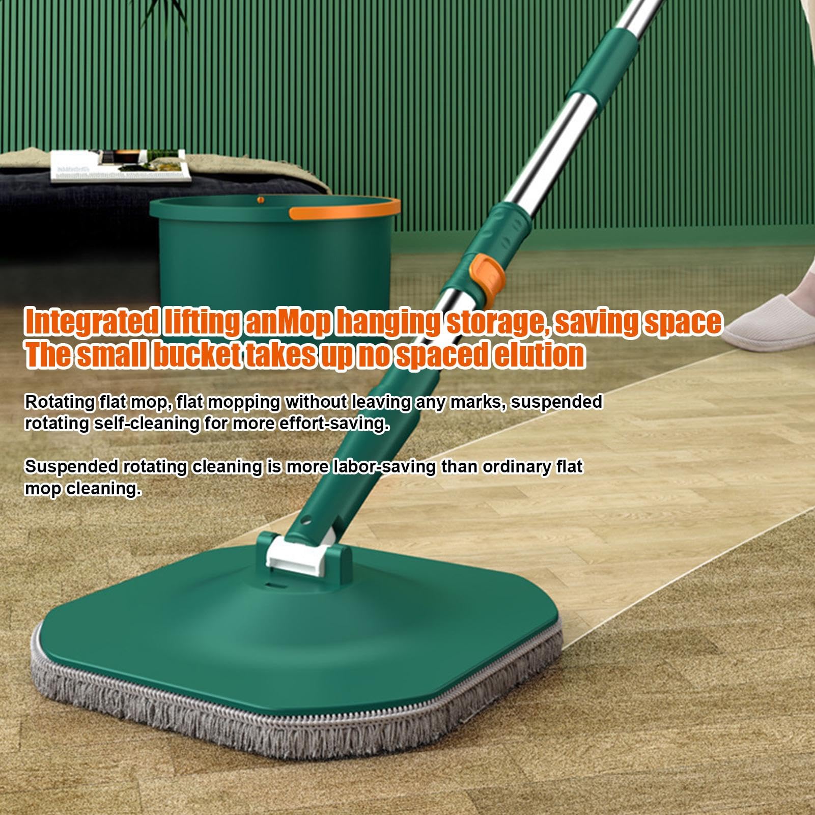 Mopa Giratoria Y Cubo Mopa Plana Portátil Con Microfibra Limpiapolvo En | Set De Fregona Y Cubo Escurridor Integrado Para Suelos De Madera Laminados Y Baldosas Limpieza