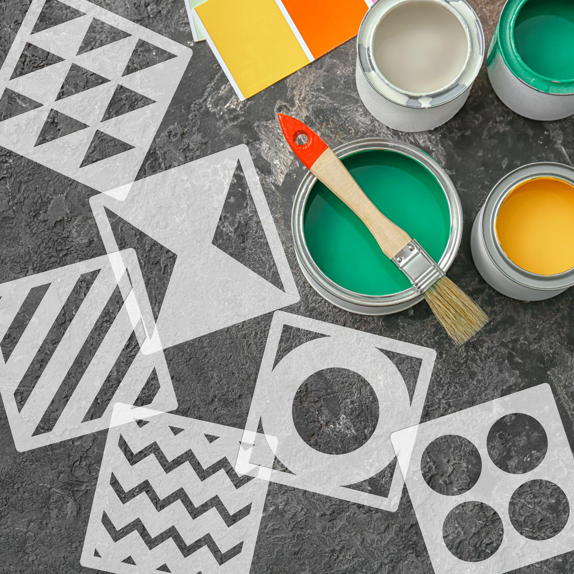 NAKLEO Szablon Malarski do Malowania Płytek, 6 Szt. Zestaw 25x25 cm, Tarouca Geometryczny, Wielorazowy Wielokrotny Plastik, Wzór DIY Dom Dekoracje, Ściana Podłoga Beton Patio Taras - Terracotta