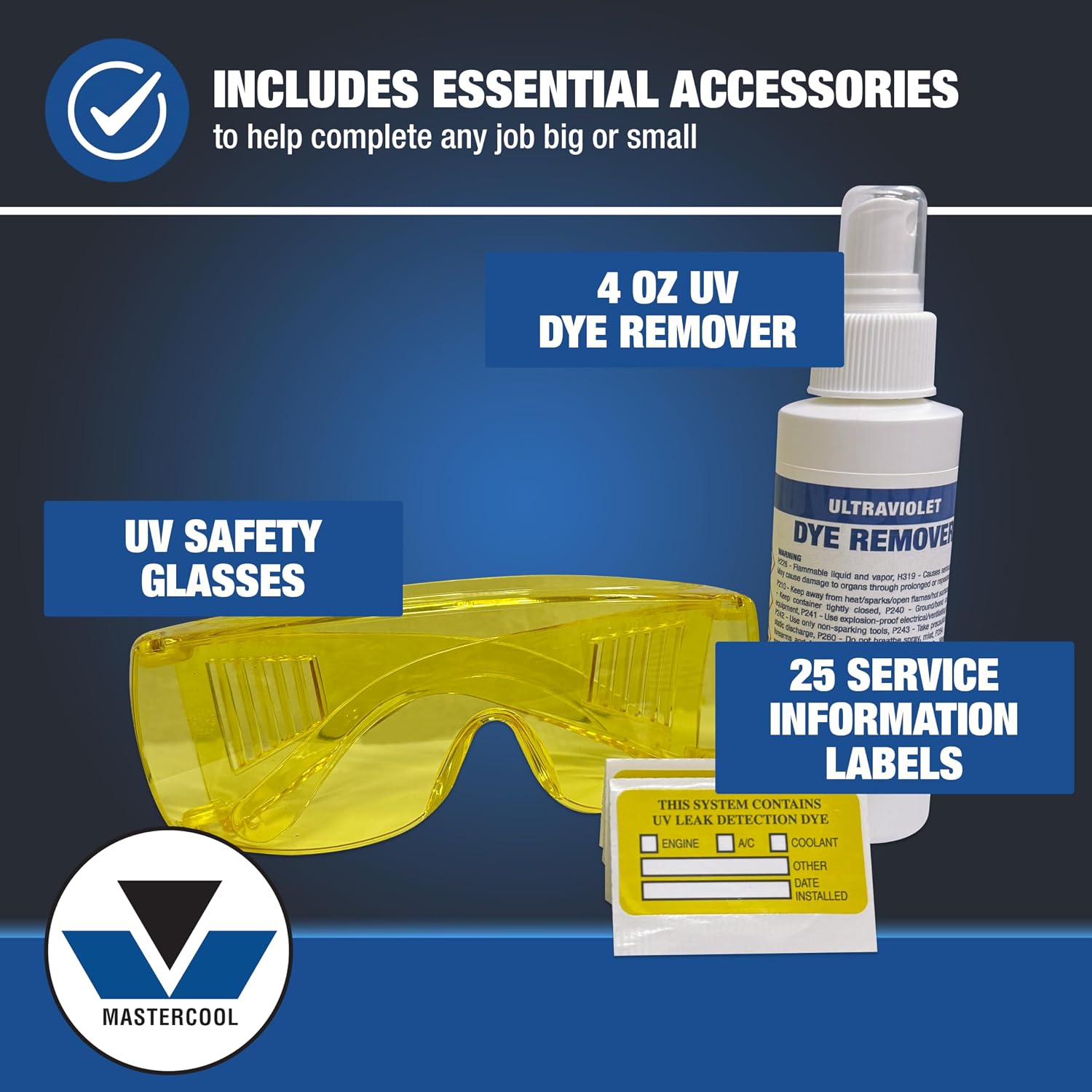 Mastercool 53500-C UV Leak Detection Kit – Cartridge Injector with 12V / 50W UV Light, Replaceable Dye Cartridge, Safety Glasses & Molded Carry Case – 25 Applications