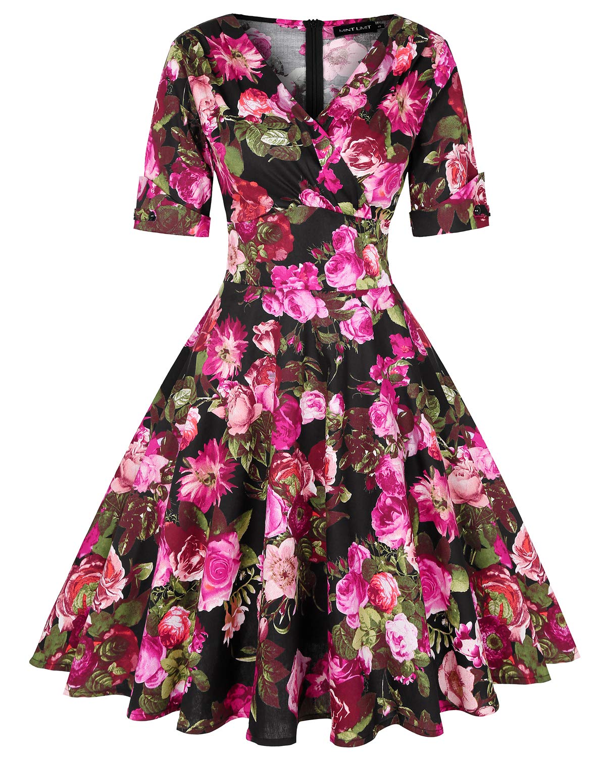MINTLIMIT Women Vintage 1950's Floral Spring Garden Party Dress Cocktail Dress(Floral Black,Size S)