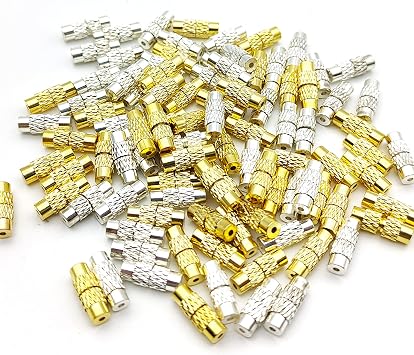 100Pcs Brass Screw Twist Clasps for Jewelry Making,Barrel Screw Clasps Jewelry End Tip Caps 11.2mm Hole Tube Fastener Cord End Caps for DIY Bead Necklace Bracelet Earring Jewelry Making,Gold,White K