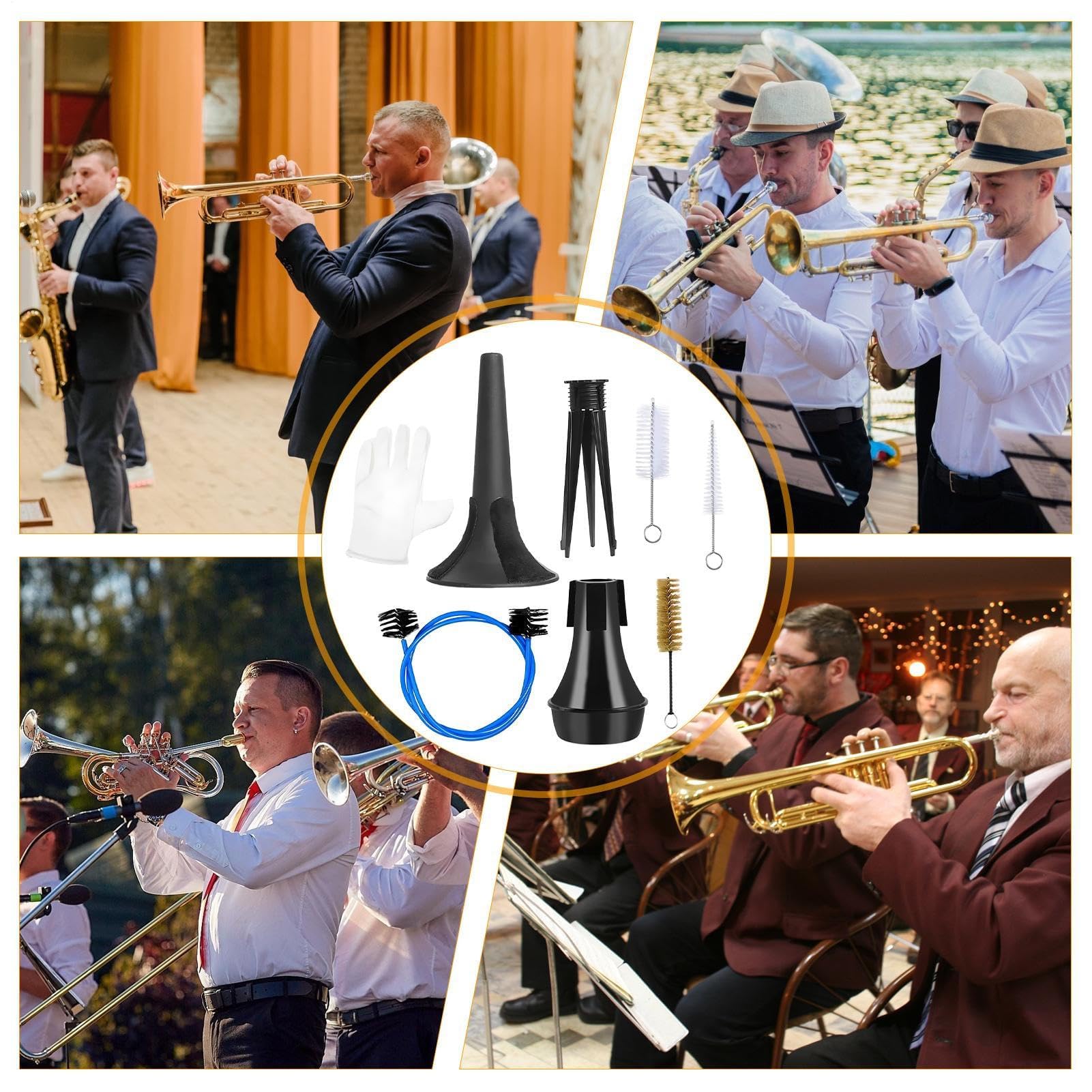 Kit de mantenimiento de trompeta, herramientas de limpieza de 7 piezas para músicos, juego esencial de cuidado de trompeta para profesionales, estudiantes y entusiastas