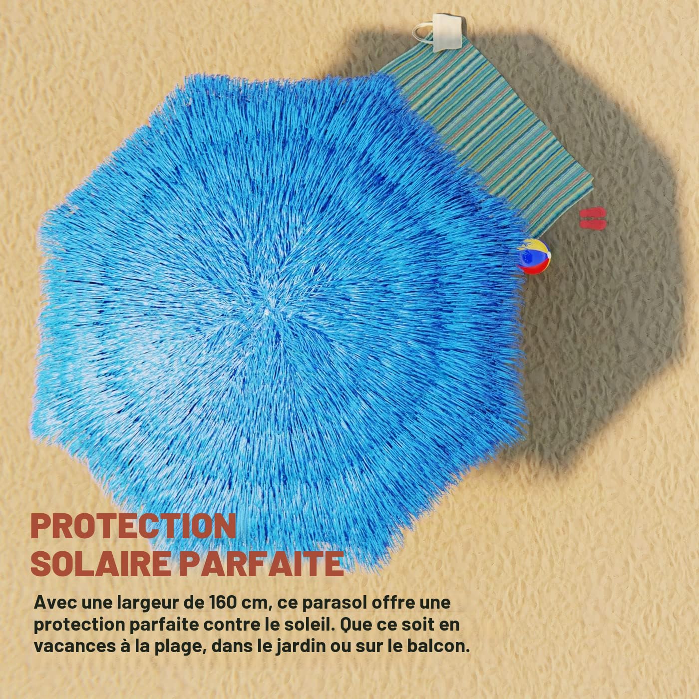Kingsleeve® Parasol inclinable Hawaii 192 cm bleu Parasol de plage Ø 160 cm réglable Jardin terrasse extérieur