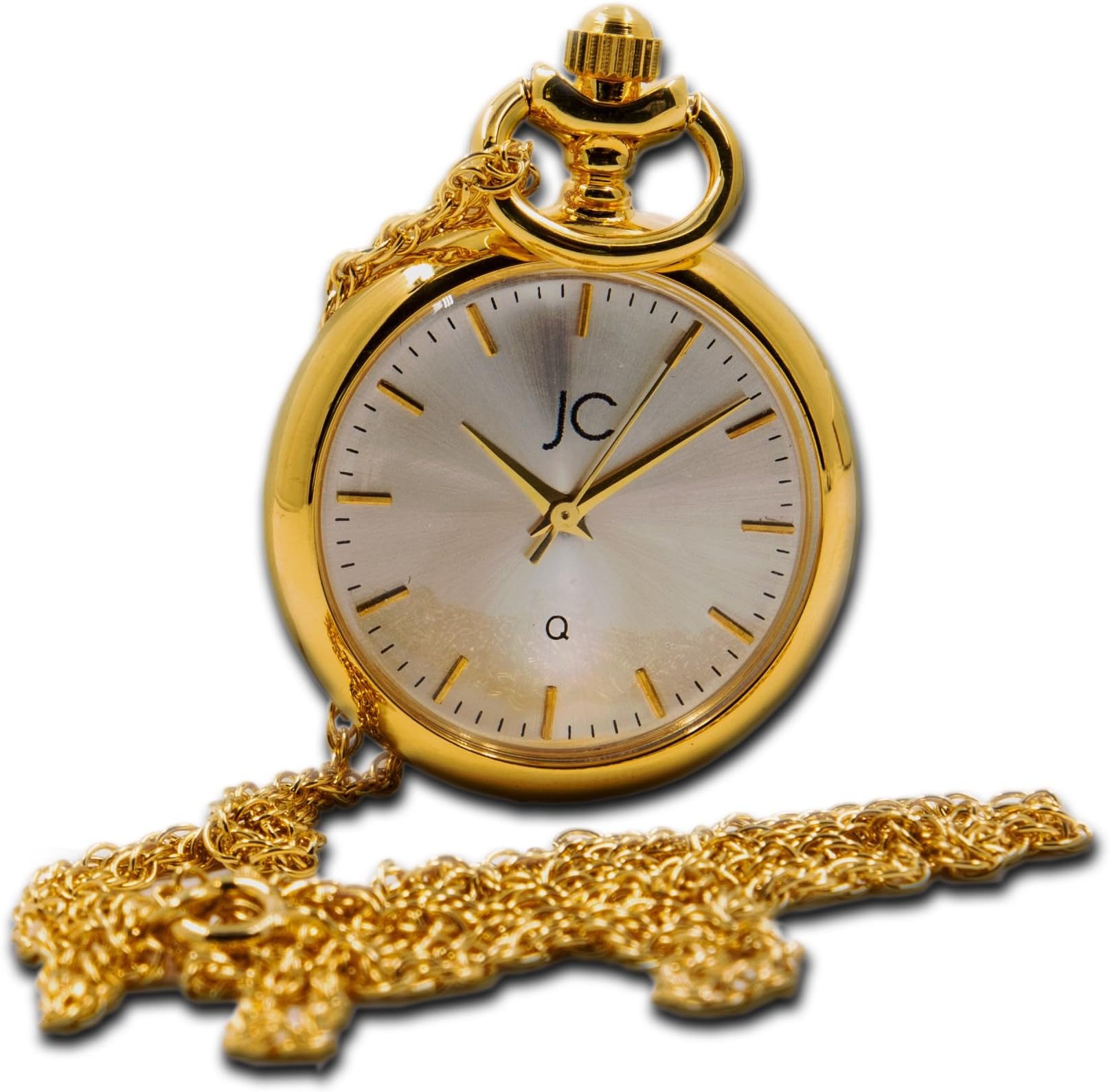 Jean Constantine Golden Mini Pocket Watch, Necklace Watch, 5 ATM Water-Resistant, Swiss Ronda Clockwork, with Chain