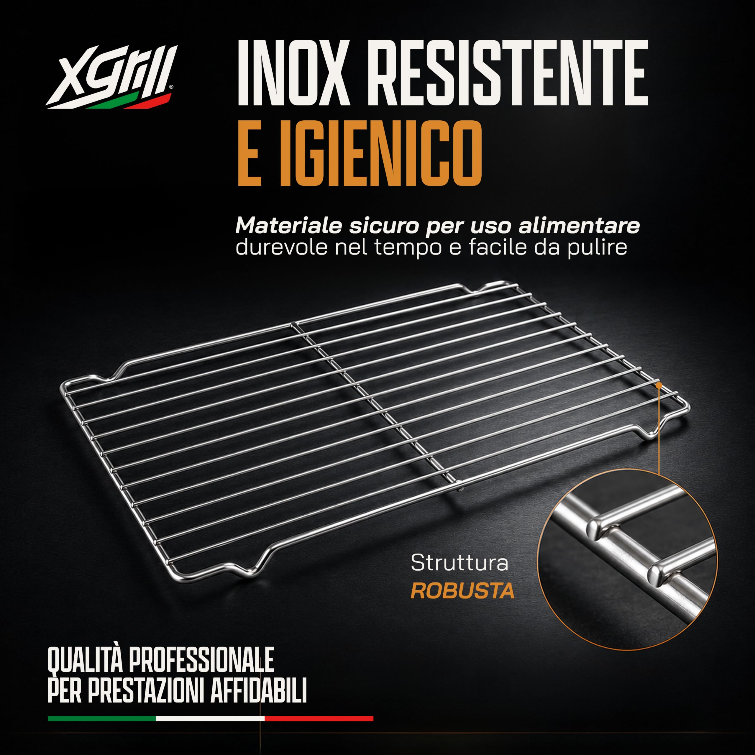 XGRILL | Griglia Rialzata 53x32,5 cm in Acciaio Inox con Piedini per Forno, Pasticceria e Raffreddamento Alimenti | Made in Italy