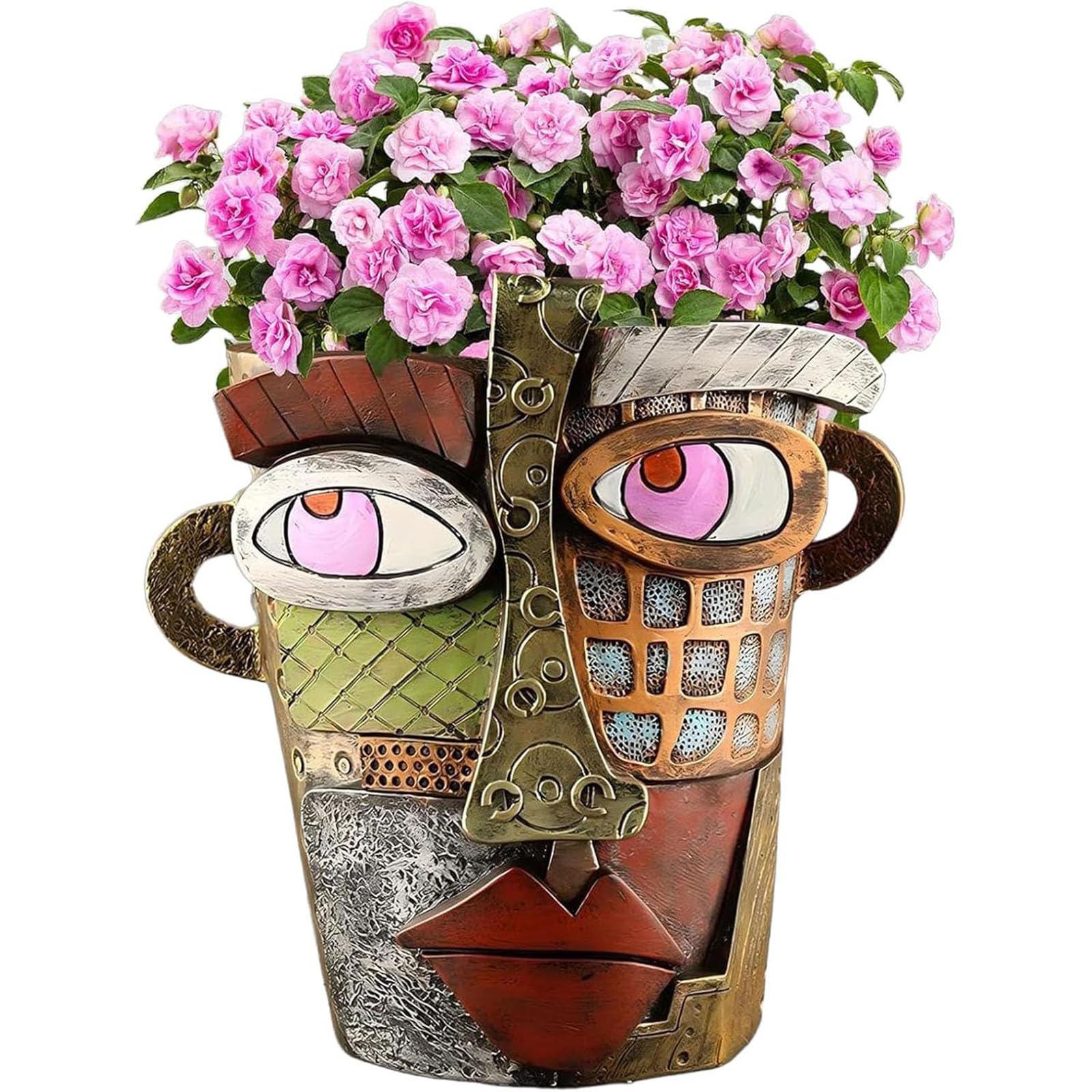 Funvalley Surperfect Brutalist Abstract Face Planter Pots, Unique Head Flower Pot for Indoor & Outdoor Plants, Funny Face Vase with Vibrant Colors,