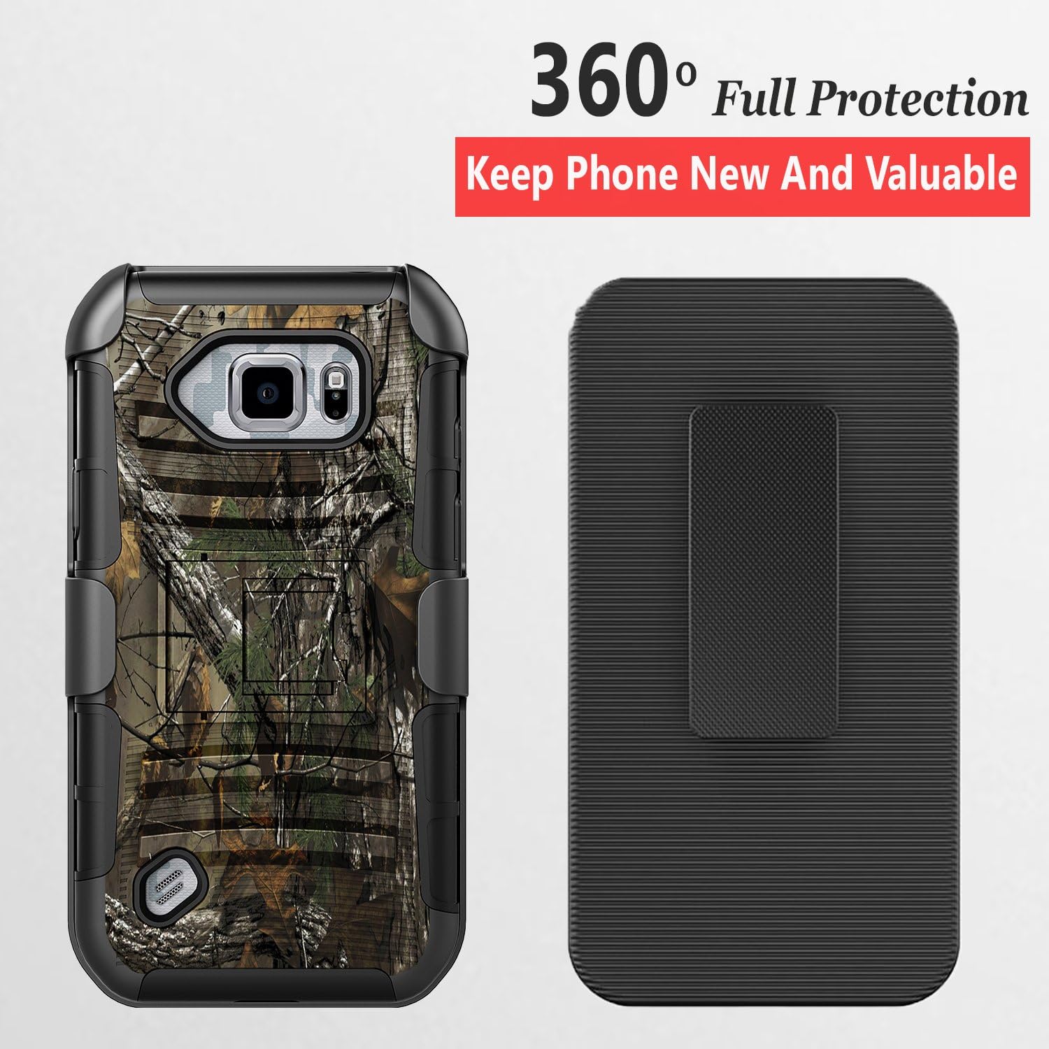 Circlemalls Compatible for -Samsung Galaxy S7 Active Case, [Not Fit Galaxy S7] with [Tempered Glass Screen Protector Included], Armor Heavy Duty Kickstand Cover with Belt Clip Holster - Black