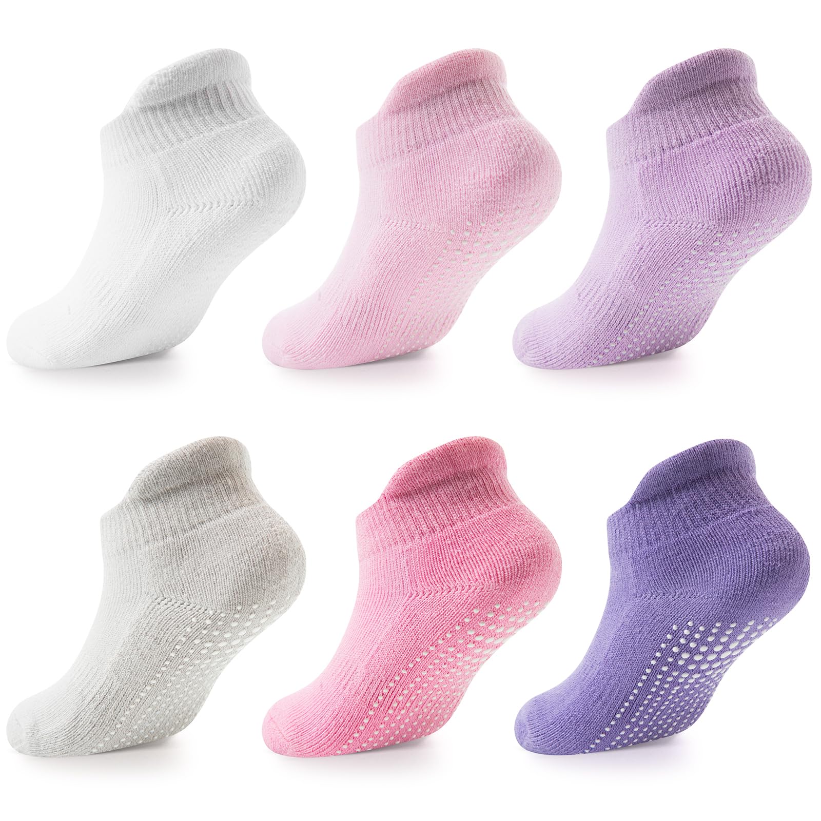 LA Active Baby Toddler Grip Ankle Socks - 6 Pairs - Non Slip/Skid Covered (Girls, 6-12 Months)