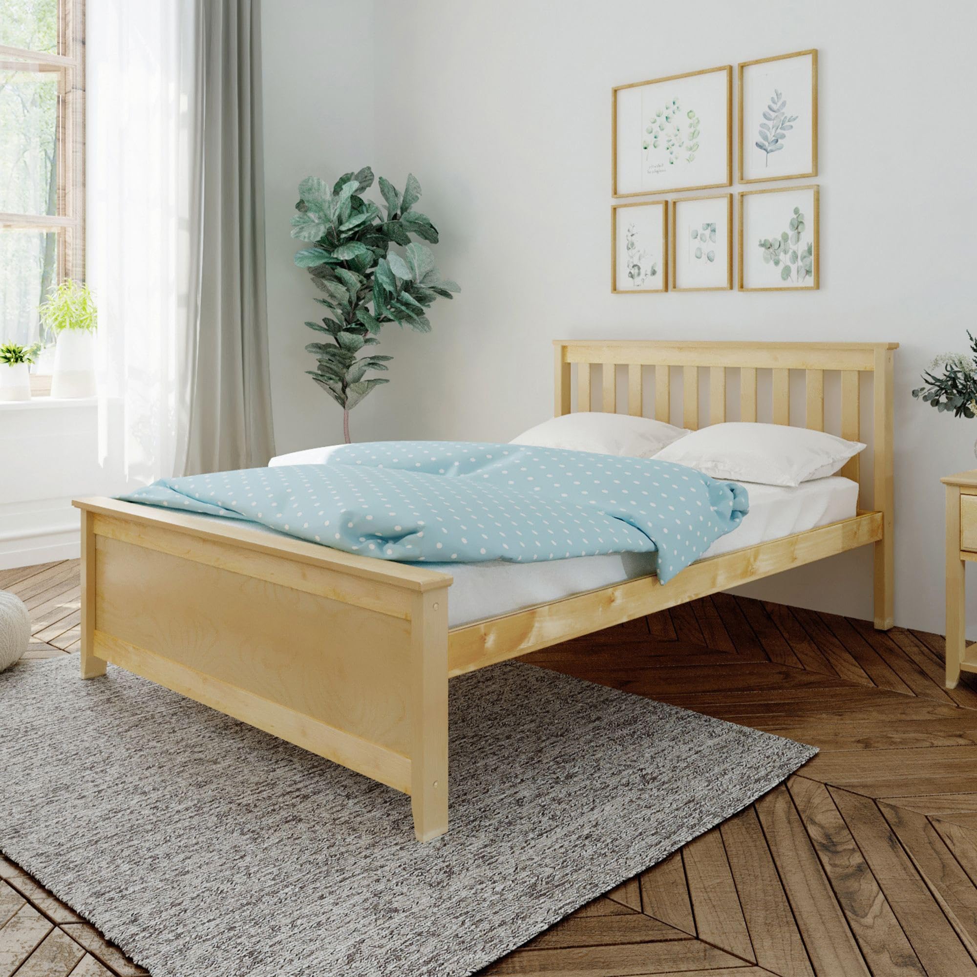 Max & Lily Full Size Bed Frame with Slatted Headboard, Solid Wood Platform Bed for Kids, No Box Spring Needed, Easy Assembly, Natural