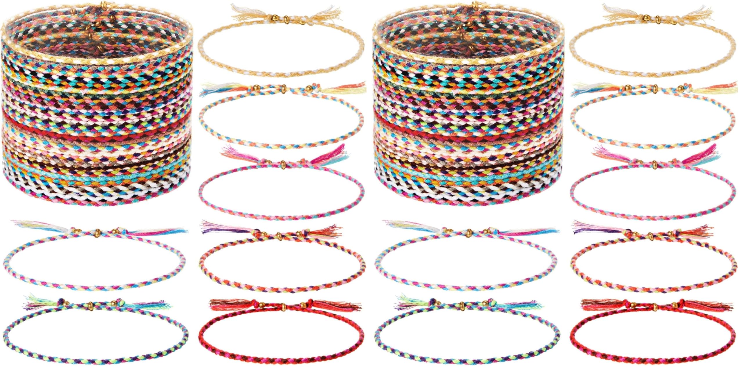 Hicarer 28 Pieces Woven Wrap Friendship Bracelets for Women Handmade Boho Braided Friendship Anklets Adjustable Colorful Beaded String Bracelet