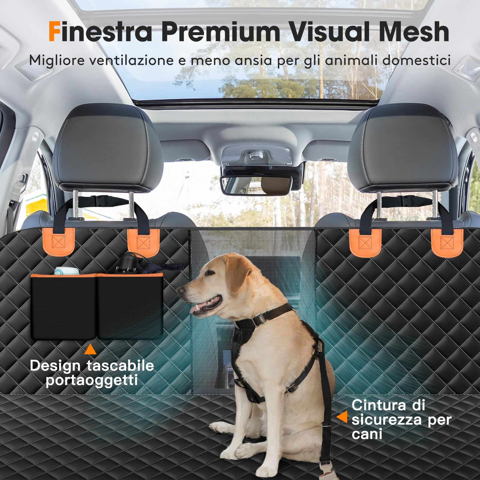 JOEJOY Coprisedile Auto per Cani Coprisedili Posteriore per Cani Telo Auto per Cani Telo Coprisedile Posteriore Cane Copertura Antigraffiato e Antiscivolo Panno Oxford Impermeabile Nero