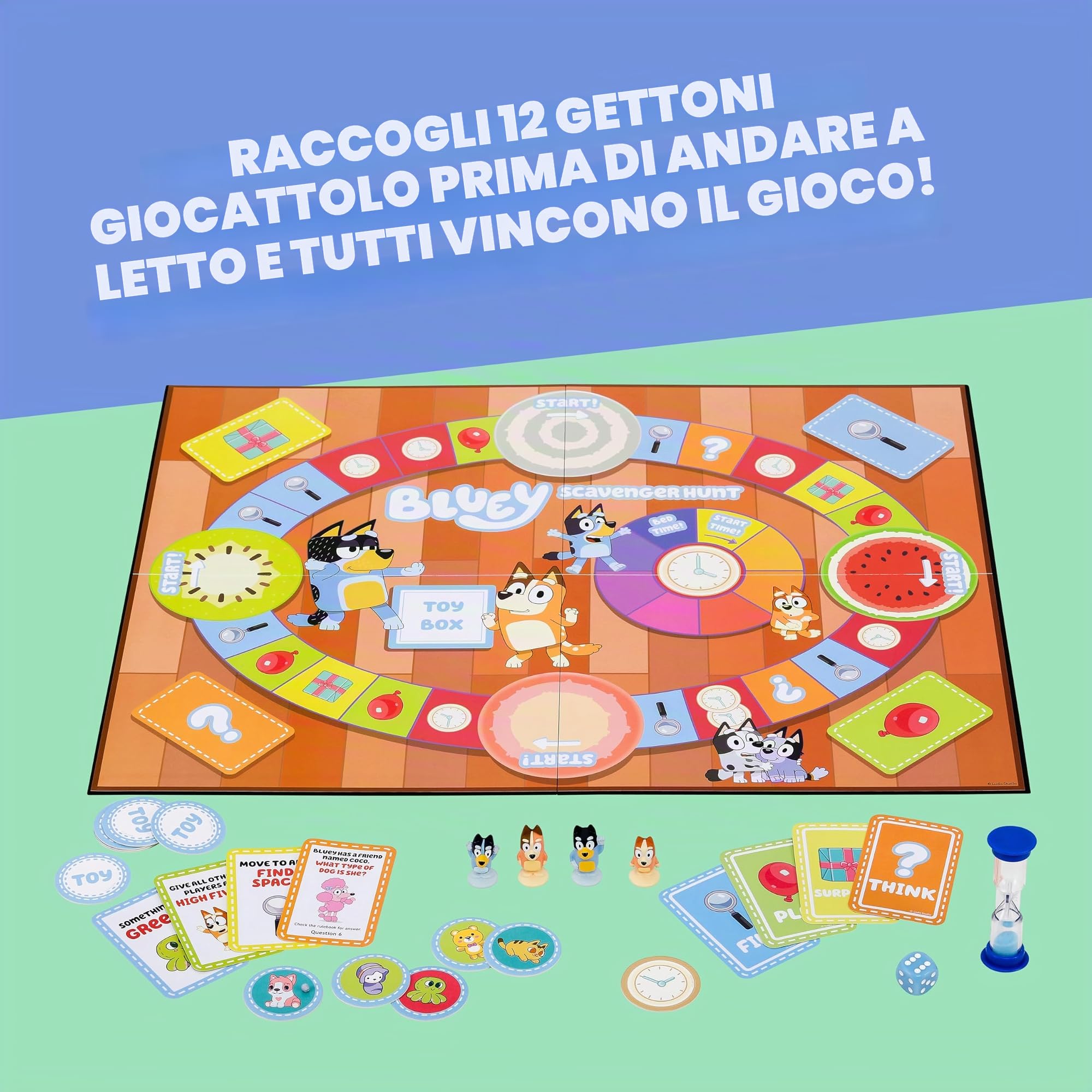 Bluey Gioco di caccia al tesoro Un divertente gioco da tavolo pieno di attività divertenti da eseguire, cose da trovare e domande su Bluey a cui rispondere