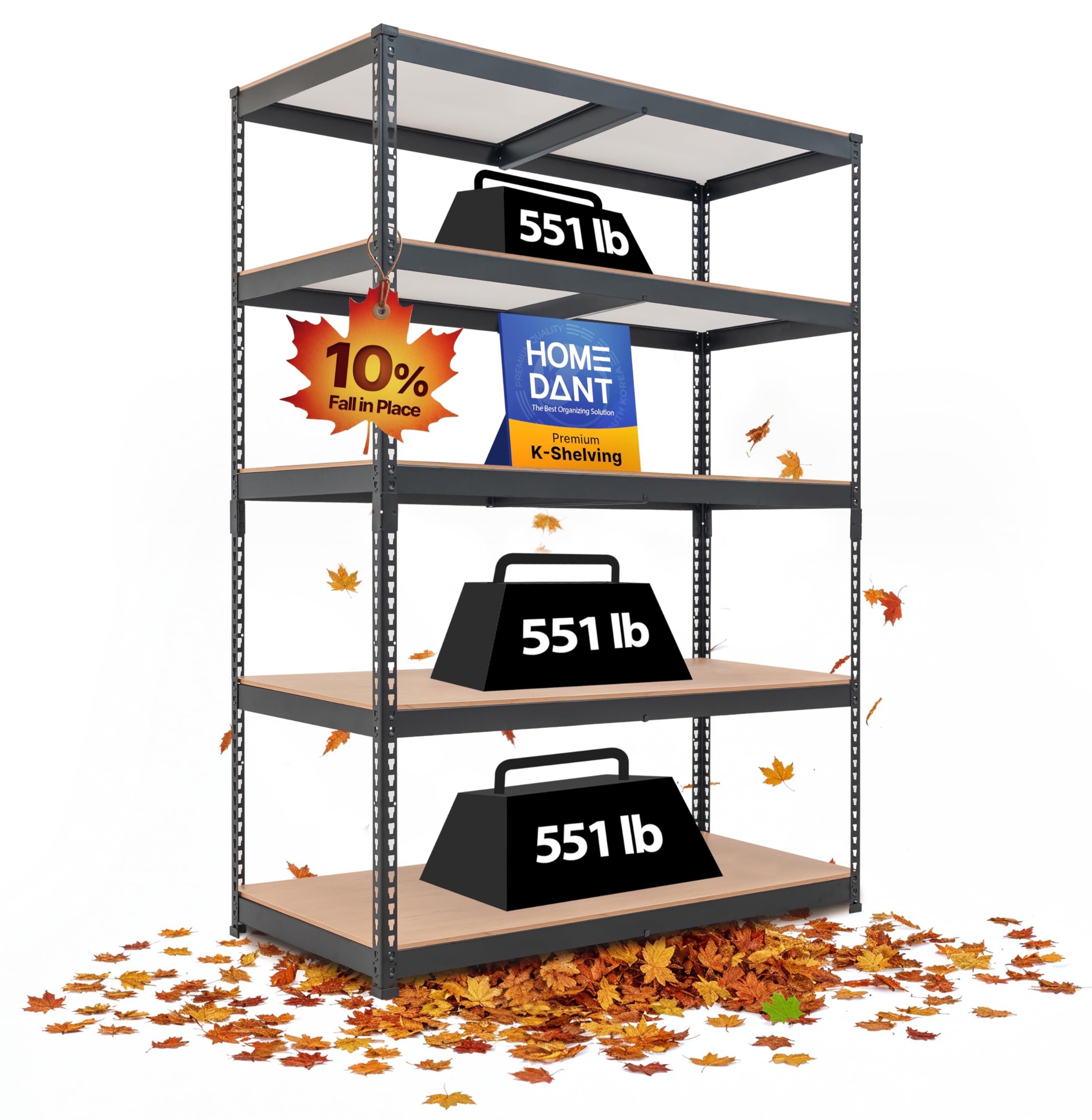 HOMEDANT 5 Tier Laminated Boltless Heavy Duty Garage Storage Adjustable Wide Size Metal Shelving Unit Utility Rack Shelves Organization Multipurpose Shelf Shed Warehouse 47.7"W x 24.1"D x 71.3"H 1Pack