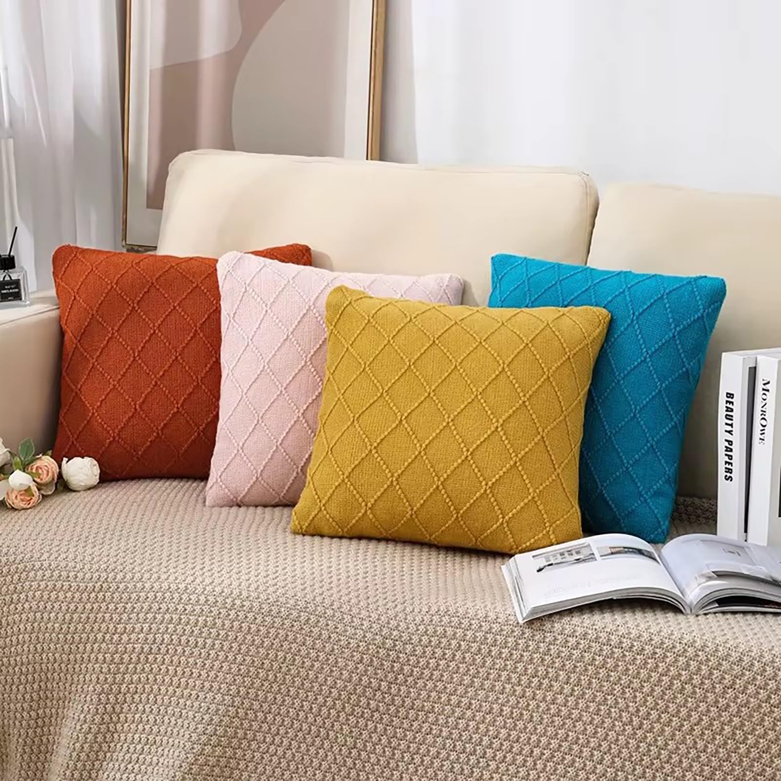 camino de cama Caminos de cama y cojines a juego, bufanda de Hotel, decoración de cojines, fundas de sofá con flecos Jacquard for decoración del hogar y dormitorio)(Blue,130*260cm for 180cm bed)