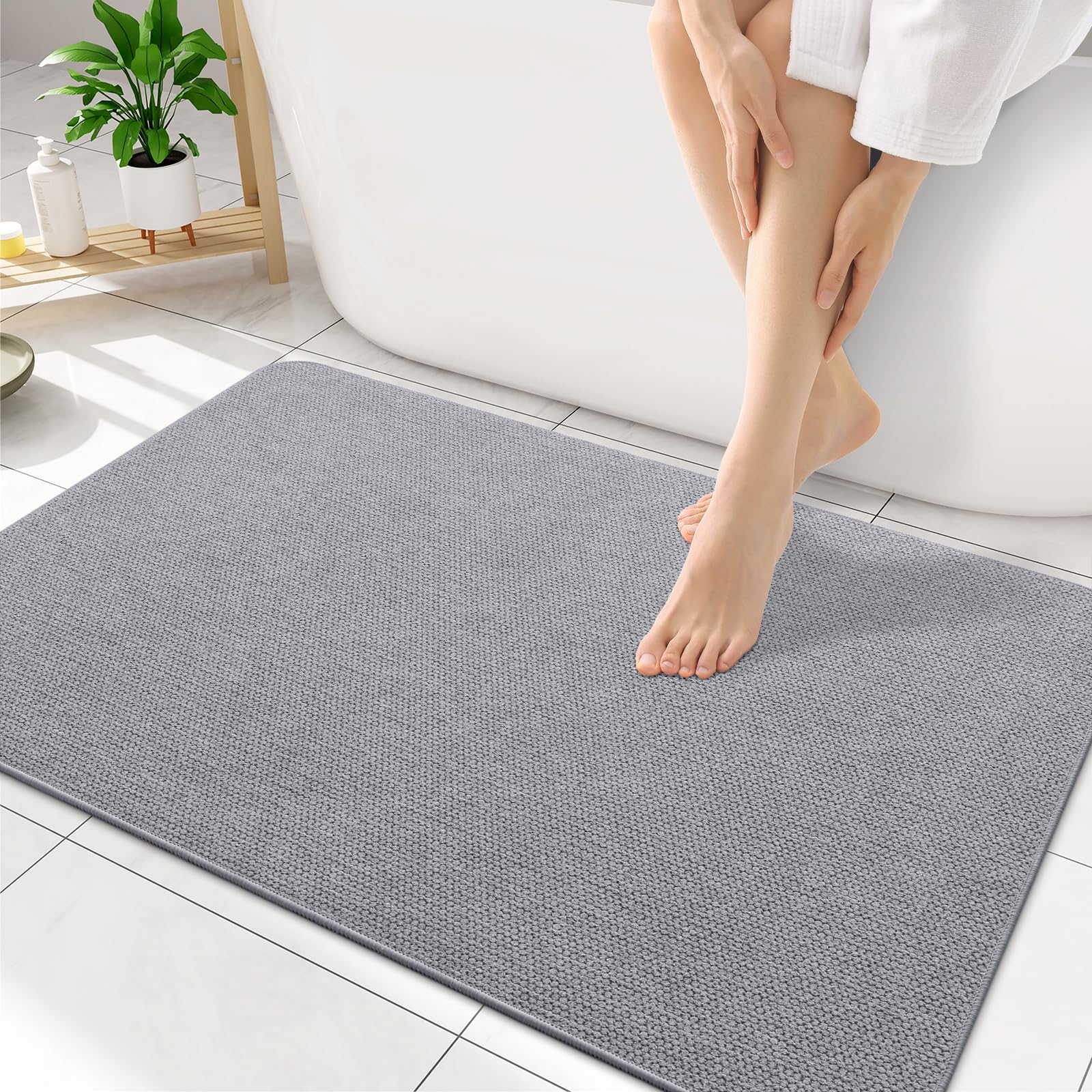 Smiry Ultra Thin Bath Mat 35x17, Non Slip Rubber Washable Bathroom Rugs