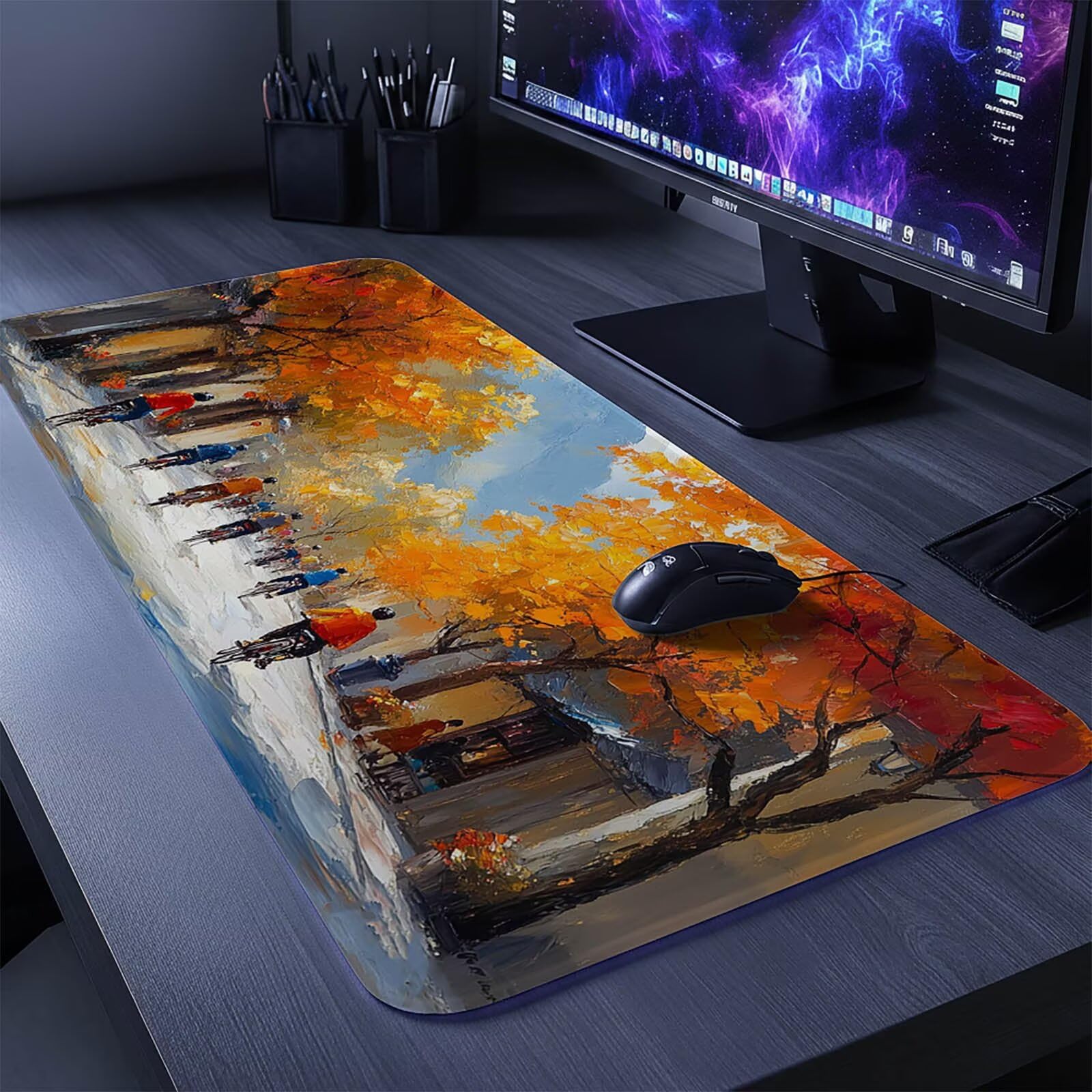 Podkładka pod mysz, rowerowa, krajobraz, podkładka pod mysz XXL, 50 x 100 x 0,3 cm, szyte krawędzie, dokładność, szybkość, podkładka na biurko, do biura, akcesoria gamingowe, prezent dla mężczyzn DBYH