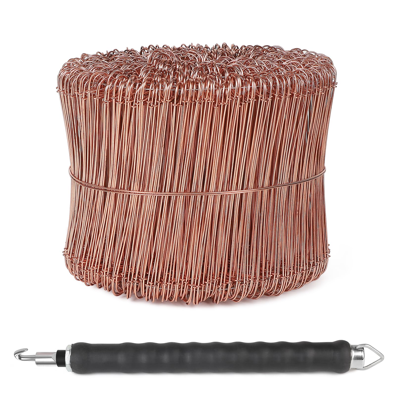 CPROSP Alambre de Atar Hormigón (1000 Ud) con Atadora Alambre, Alambre de Sujeción Cobreado 100mm, Amarrador 30cm, Alambre de Ojales para Unir Acero de Refuerzo, Jardinería y Floristería