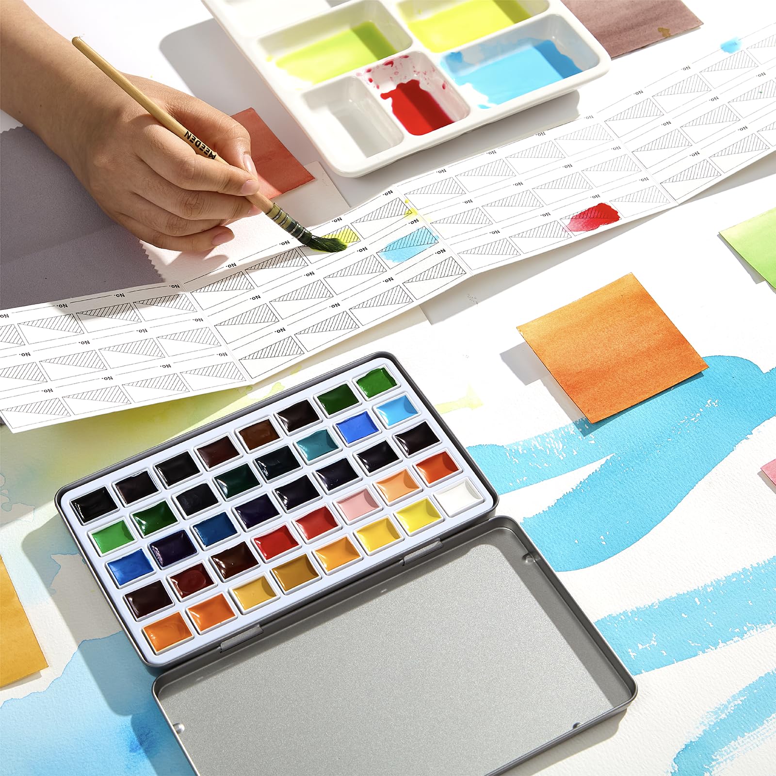 MEEDEN Kit de peinture aquarelle professionnelle 40 couleurs semi-humides
