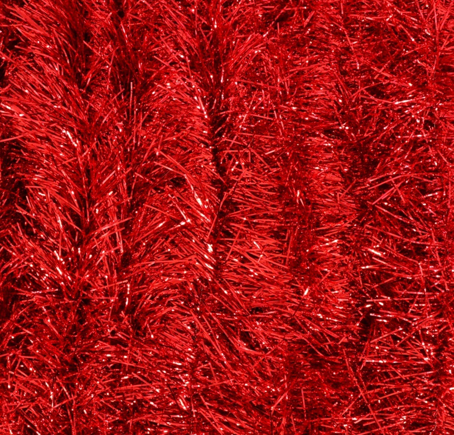 Treasure Co Trio Tinsel Garland Metallic (2 Pack, 15 ft ea) Holiday Streamers Christmas Tree Decoration, Thin Strands (Red)