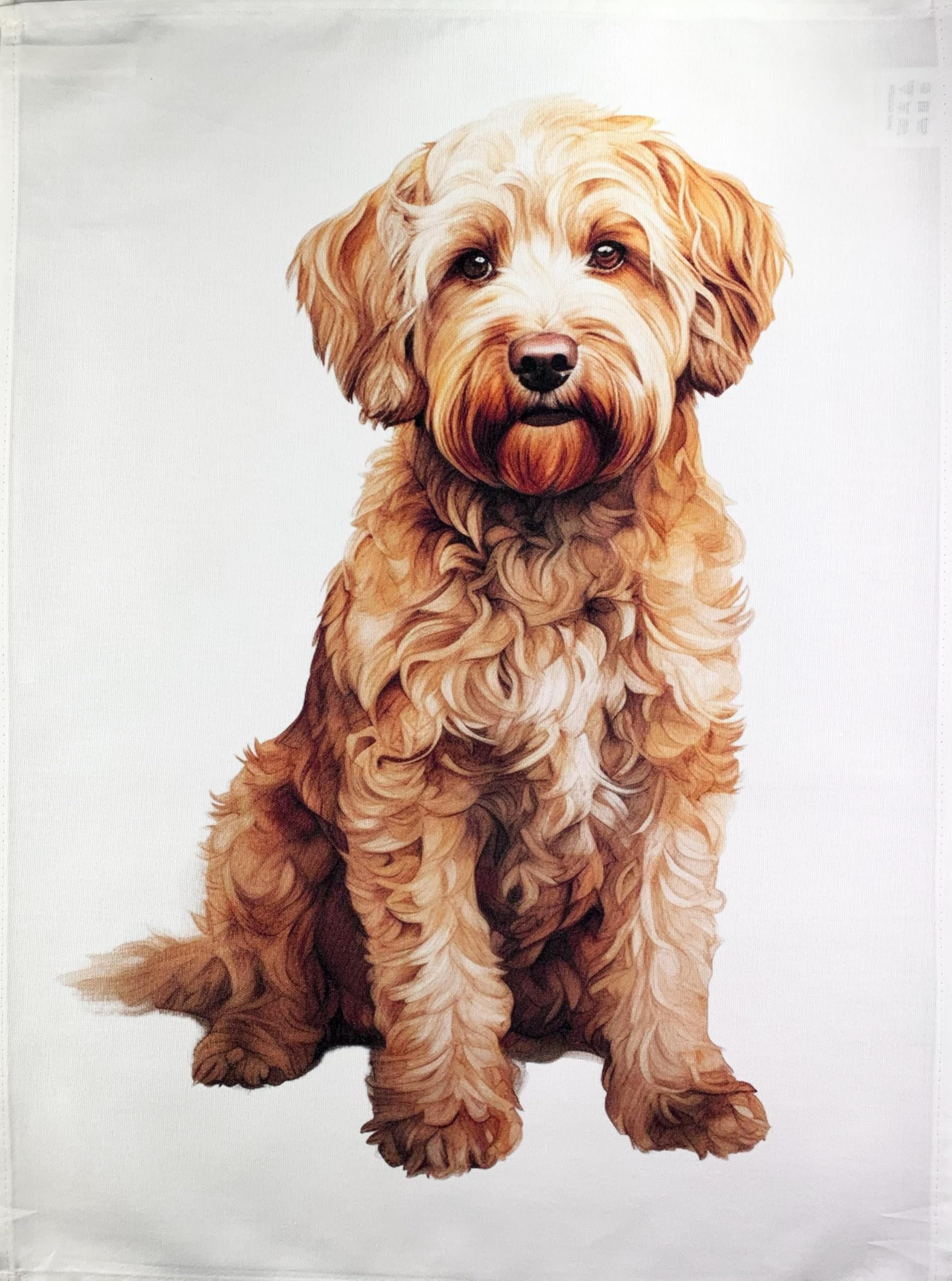 Half A Donkey White The Sitting Labradoodle Dog Large Cotton Tea Towel