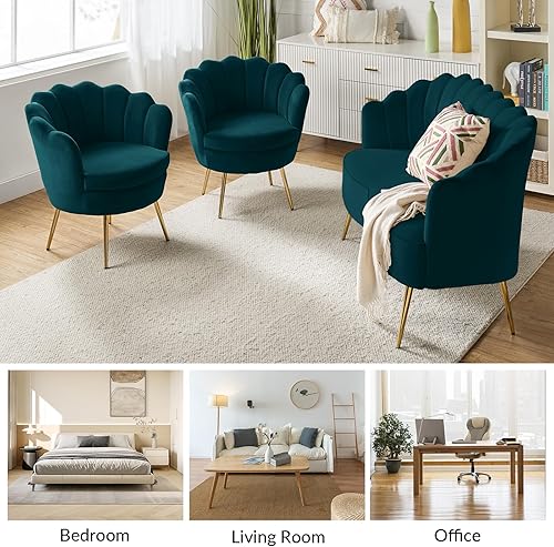 Miniatura 247 de HULALA HOME Moderno sofá biplaza de terciopelo con respaldo en forma de flor, cómodo sofá tapizado de 2 plazas con patas de metal dorado, sofá