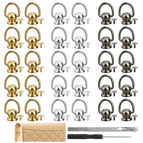 32 PCS Brass Ball Studs Rivets D Ring, Crossbody Conversion