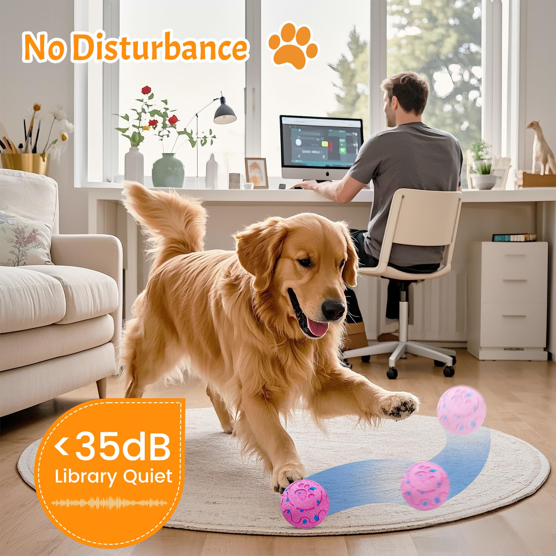 Active Rolling Wicked Ball - Juguete para perros que se mueve automáticamente y salta, evita obstáculos inteligentes, material E-TPU, IP54 impermeable, bola interactiva para perros medianos