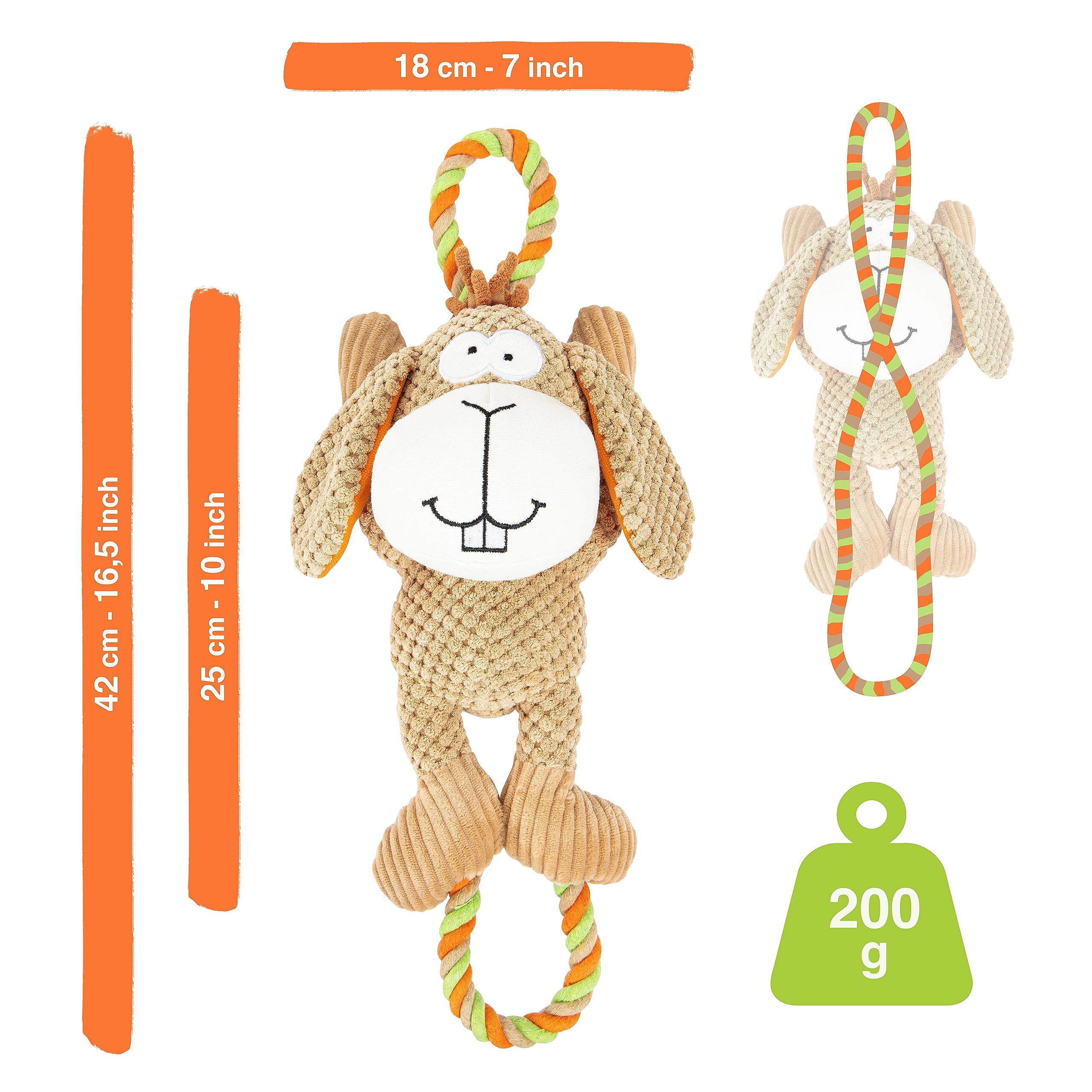 EDUPET 06008AA Dog Love Hundespielzeug im Hasen Design, mit Tau, quietschend