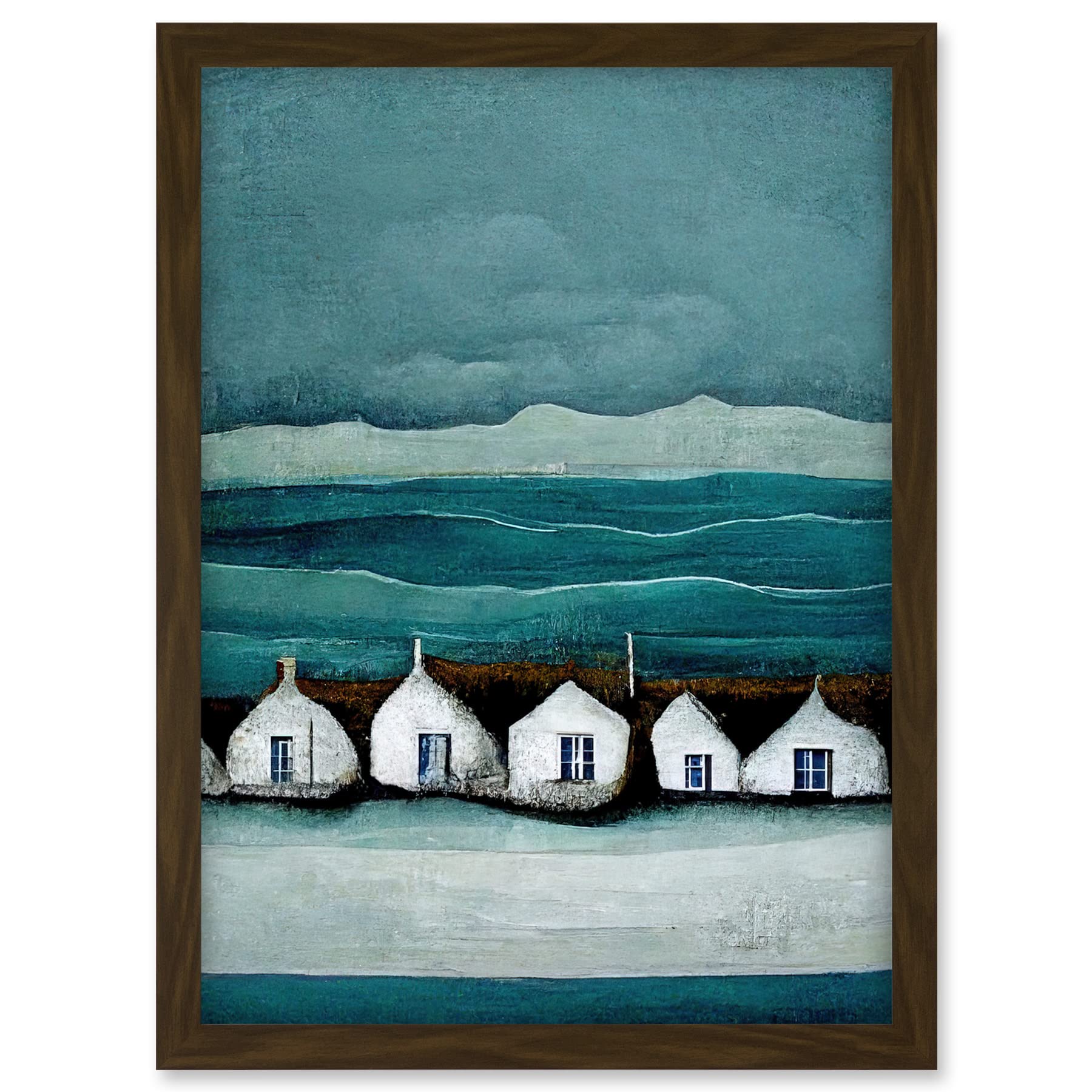 Row Of White Fisherman Cottages Isle Of Jura Artwork Framed A3 Wall Art Print