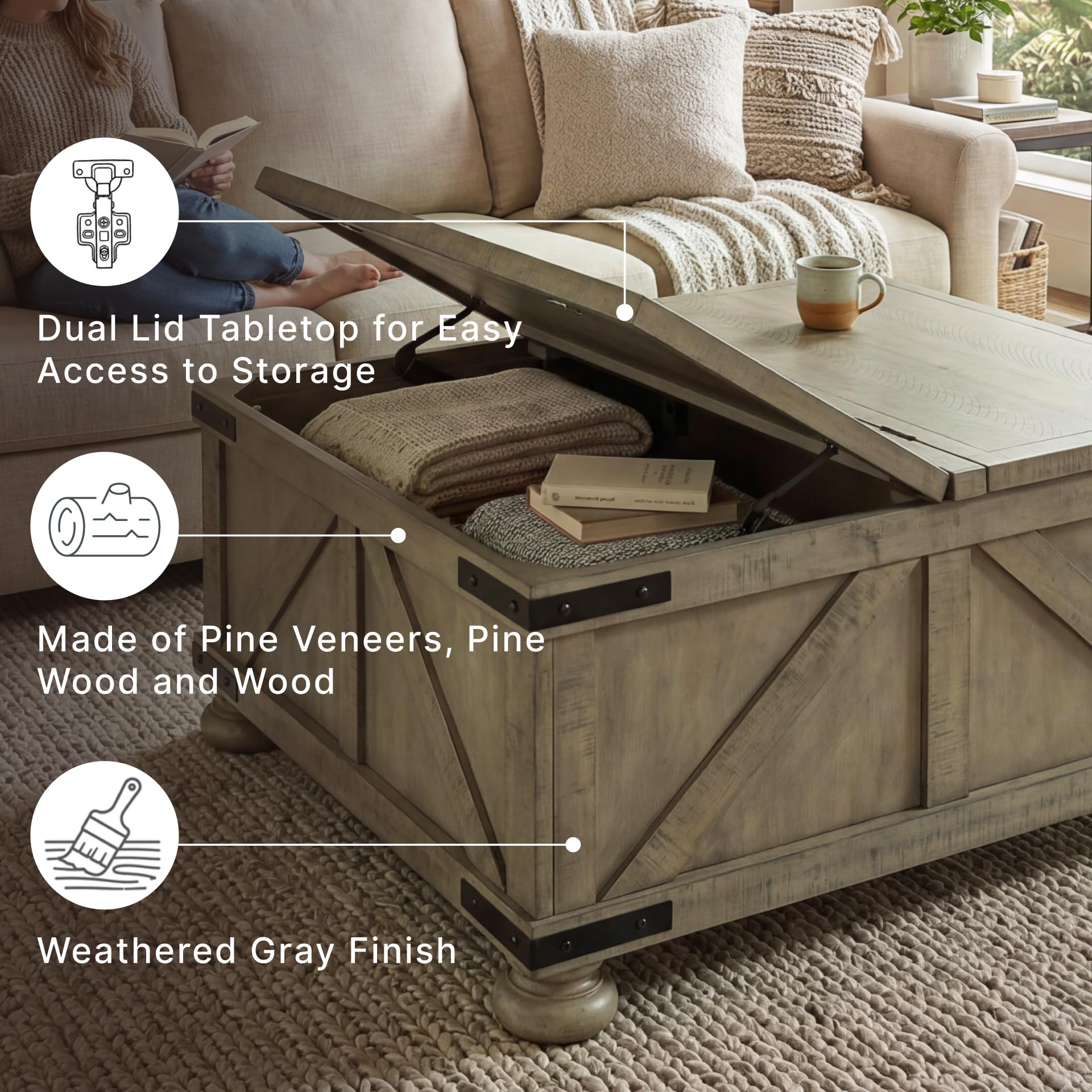 Square vs Round Coffee Table: Which Is Right? (2026) 2 Signature Design by Ashley Aldwin Farmhouse Square Coffee Table with Lift Top fo - product photo