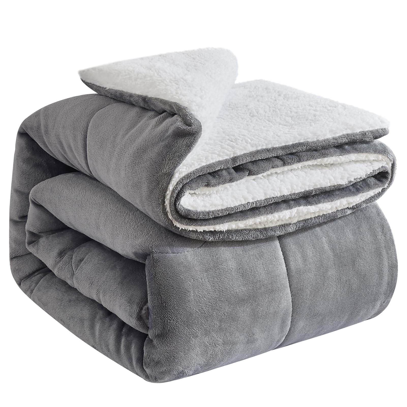 OMERAI Sherpa Fleece Blanket 220 x 240 cm – Soft Warm Fluffy Thick Grey Blankets for Bed, Sofa, Life Home and Travel, Large, Reversible Microfibre, Sofa Blanket, King Size OEKO-TEX STANDARD 100